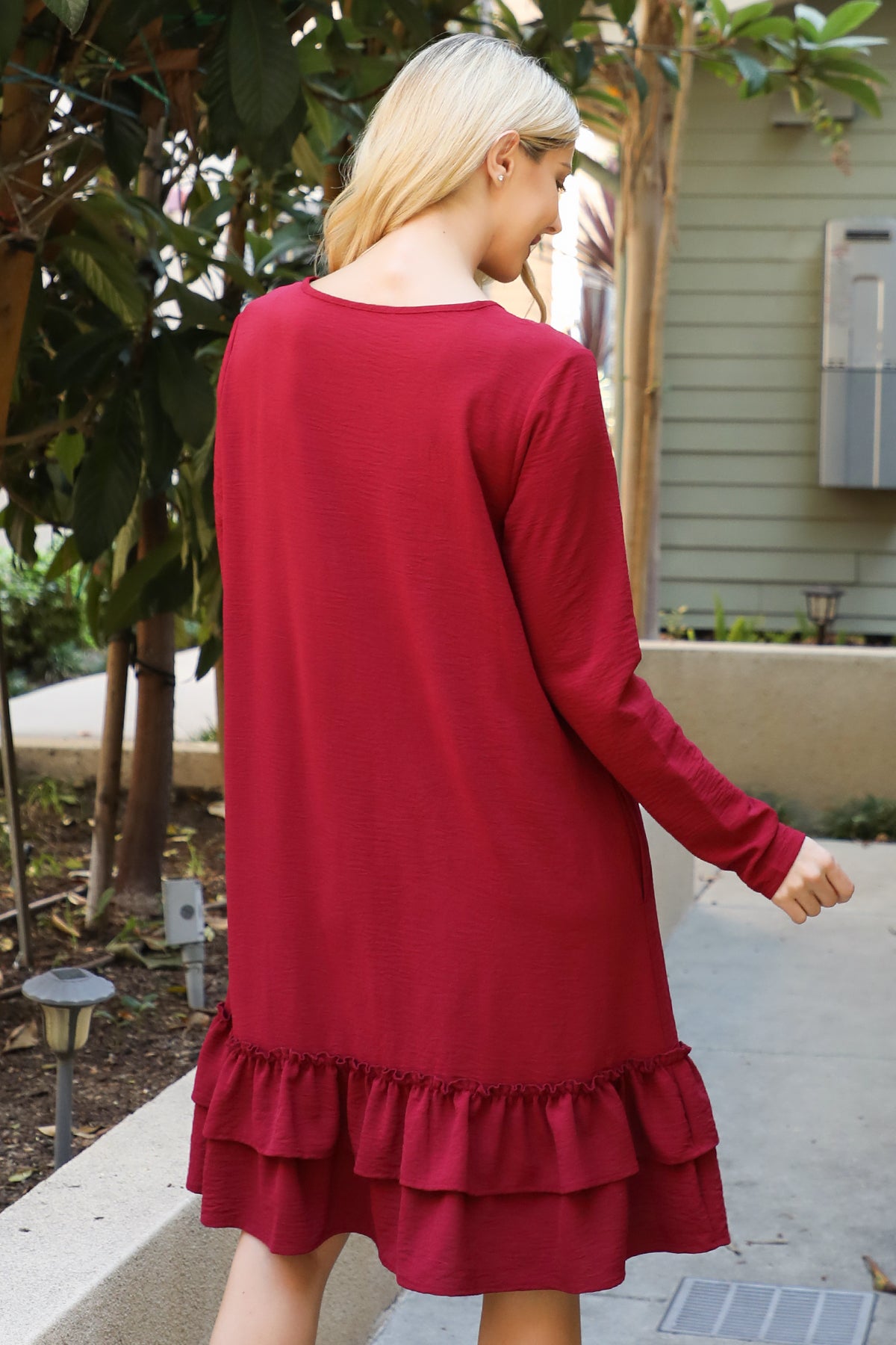 Long Sleeve Ruffle Hem Swing Dress