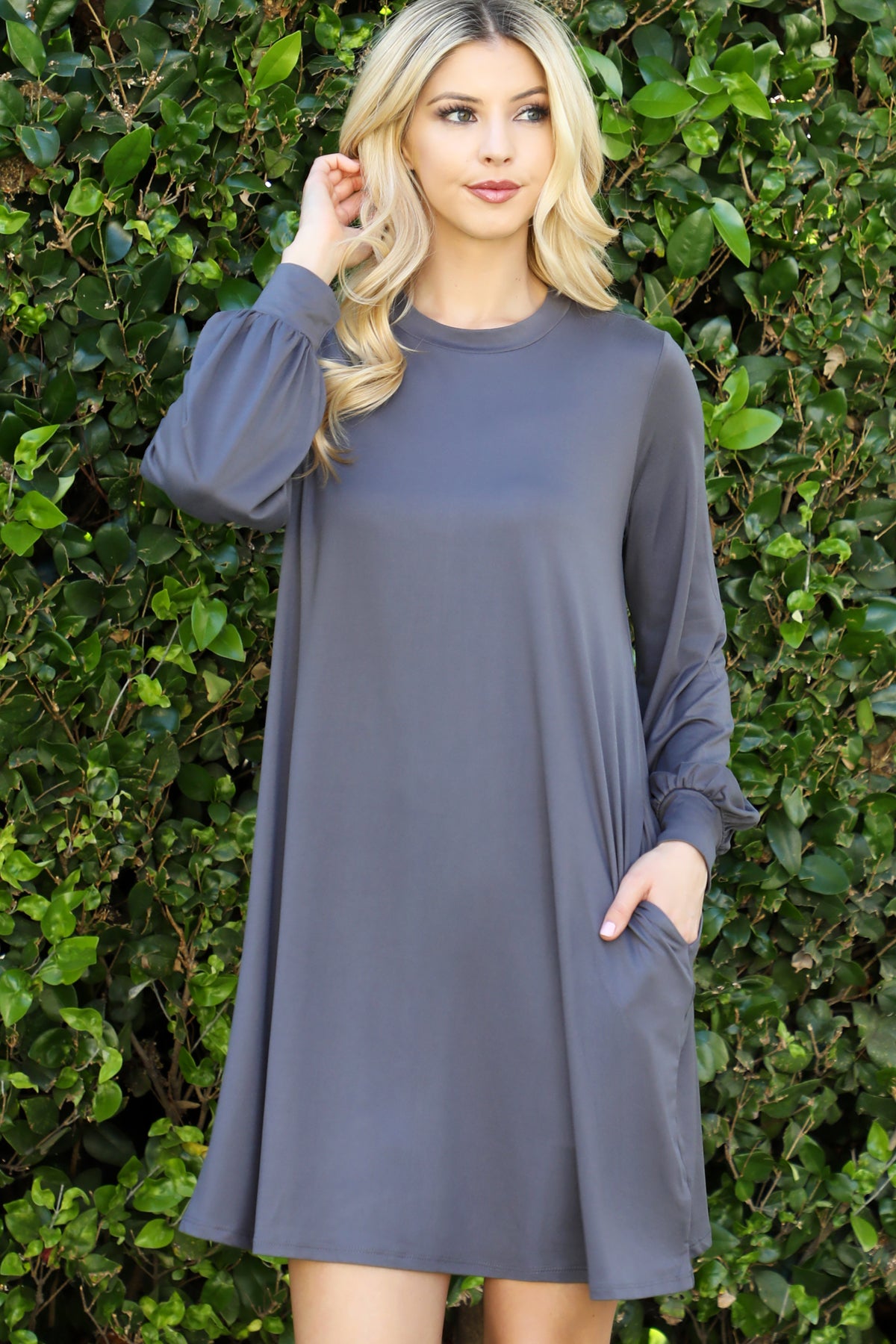 Crew Neck Long Sleeve Swing Dress