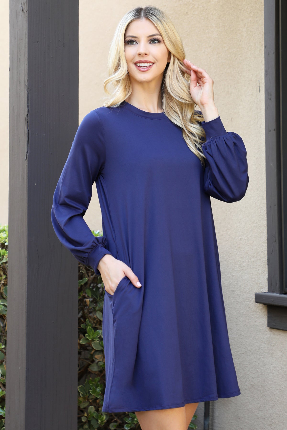 Crew Neck Long Sleeve Swing Dress