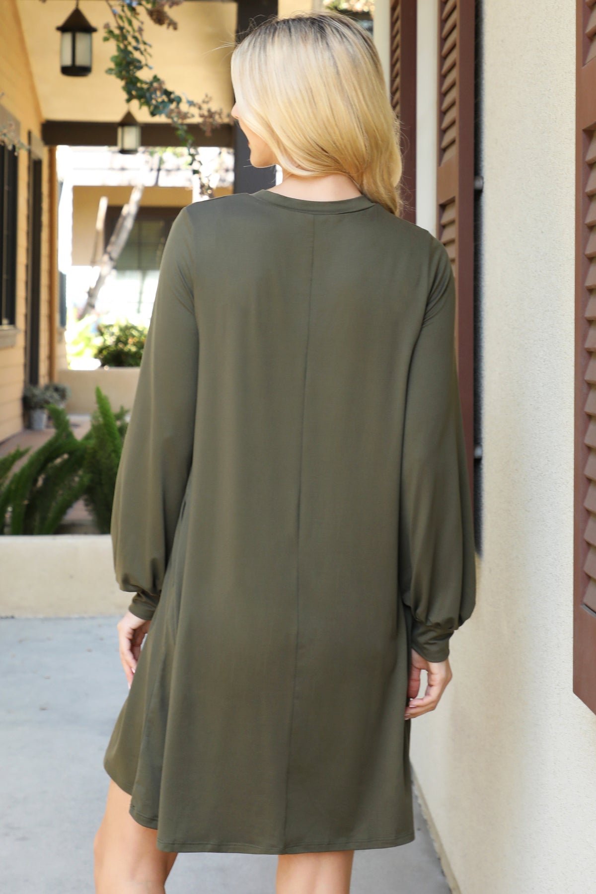 Crew Neck Long Sleeve Swing Dress