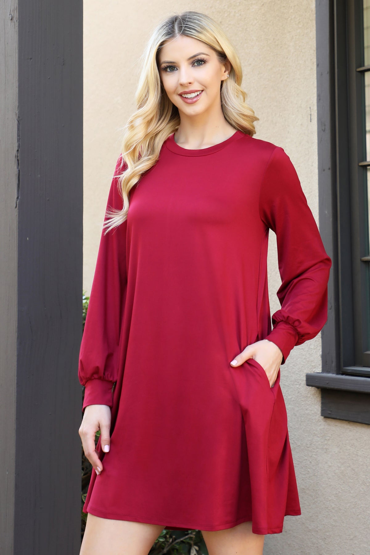 Crew Neck Long Sleeve Swing Dress