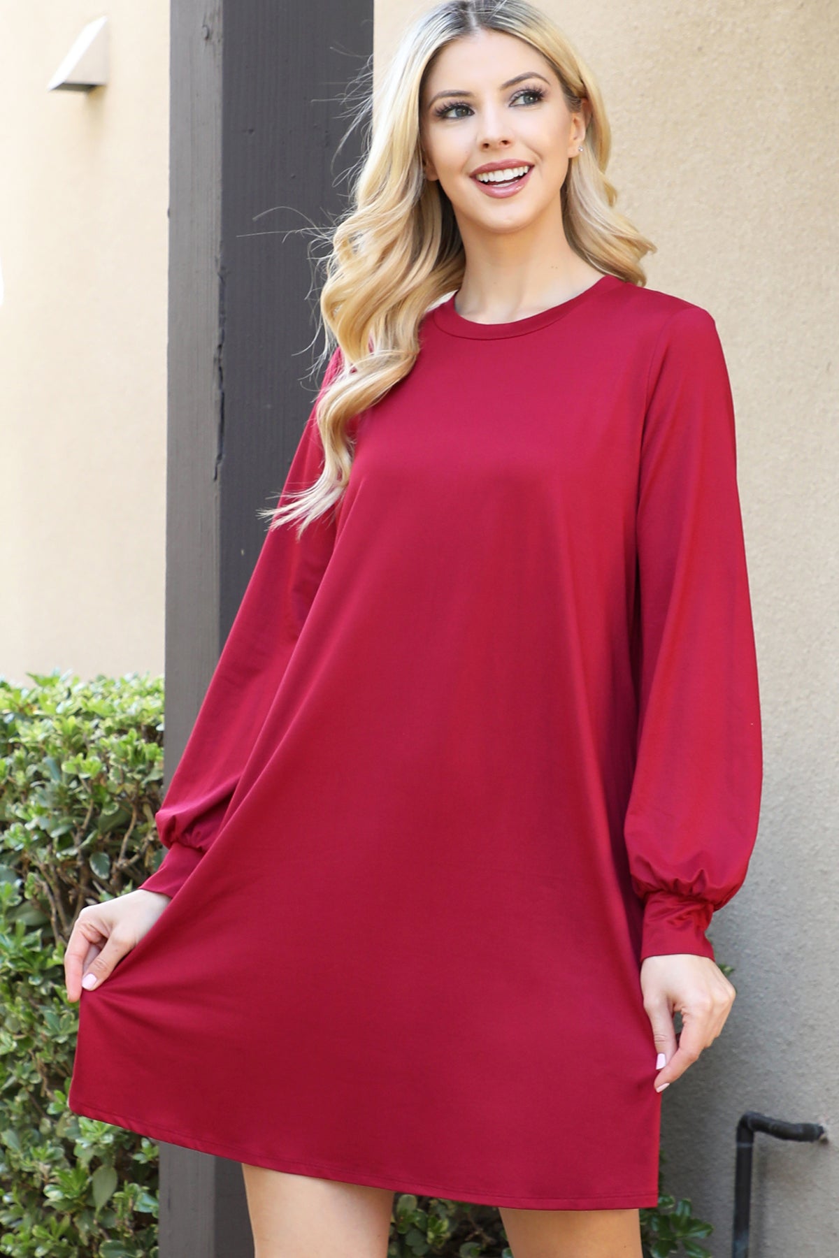 Crew Neck Long Sleeve Swing Dress