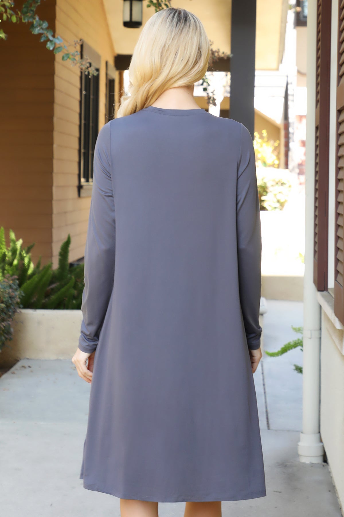 Long Sleeve Tiered Crew Neck Midi Dress