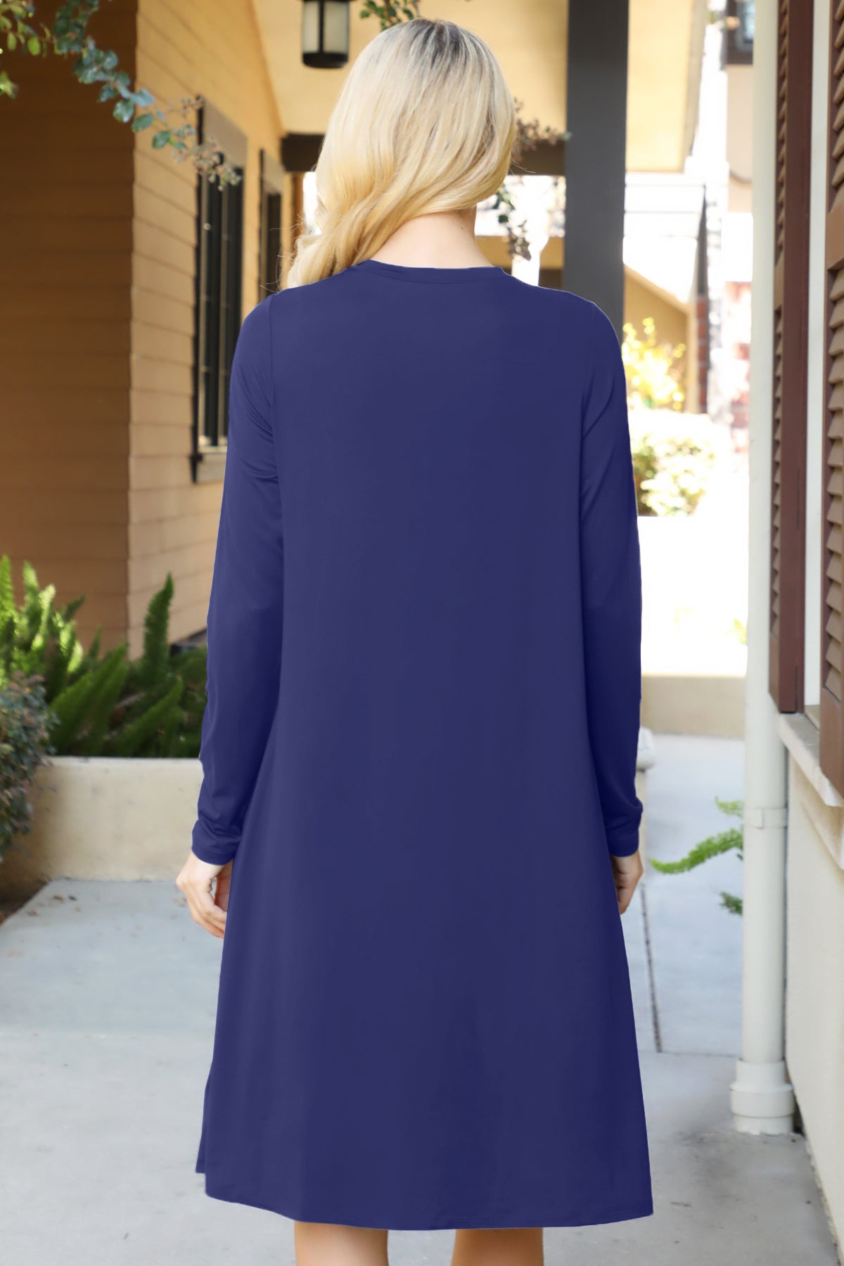 Long Sleeve Tiered Crew Neck Midi Dress