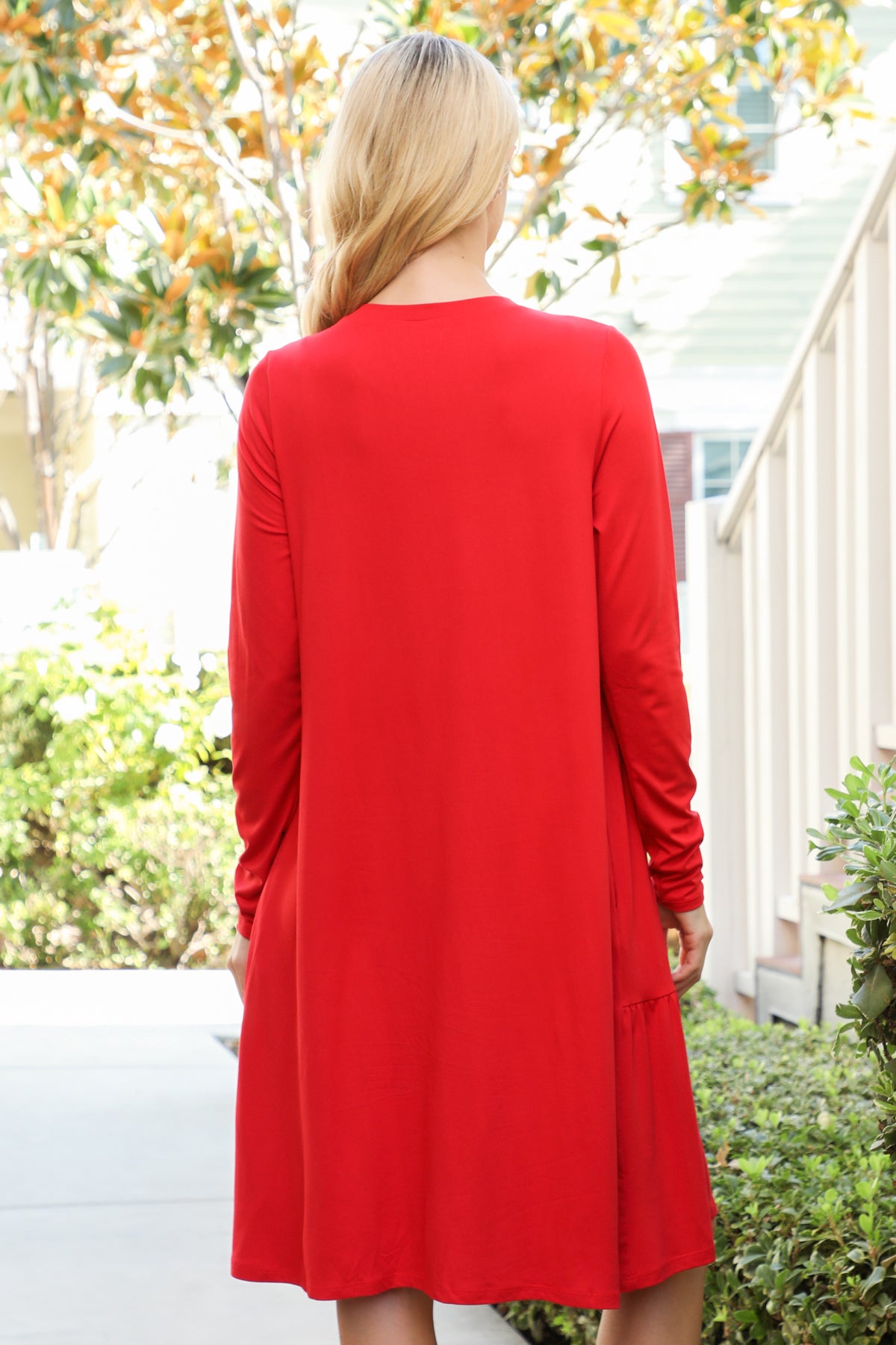 Long Sleeve Tiered Crew Neck Midi Dress