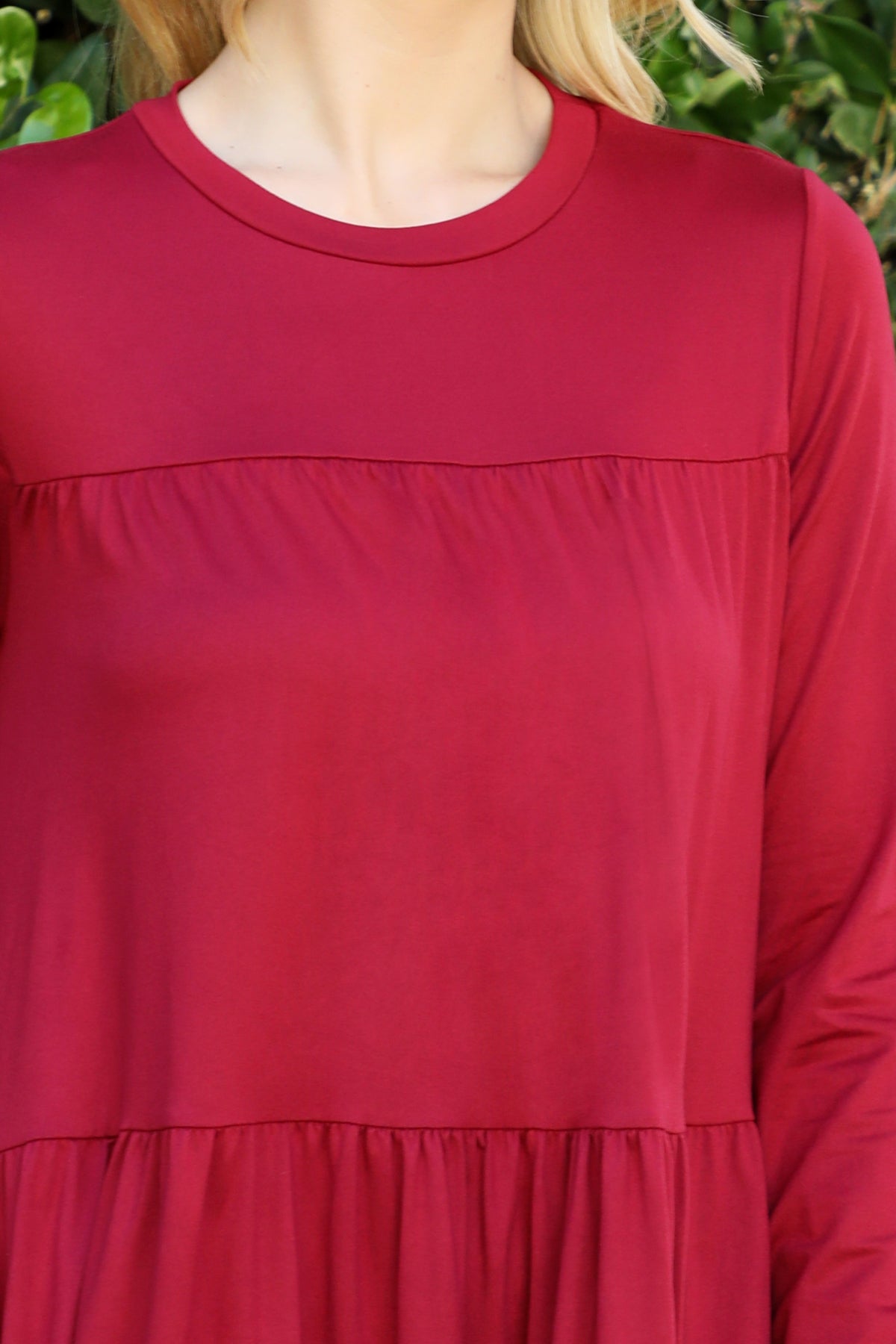 Long Sleeve Tiered Crew Neck Midi Dress