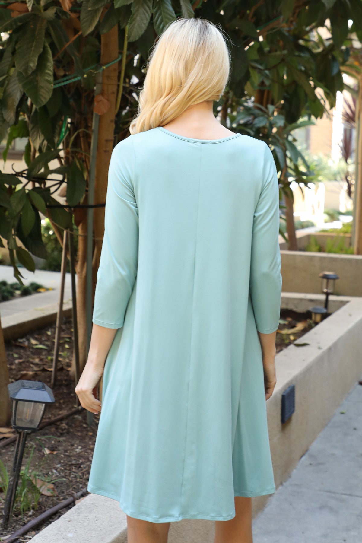 Quarter Sleeve Crew Neck Swing Dress
