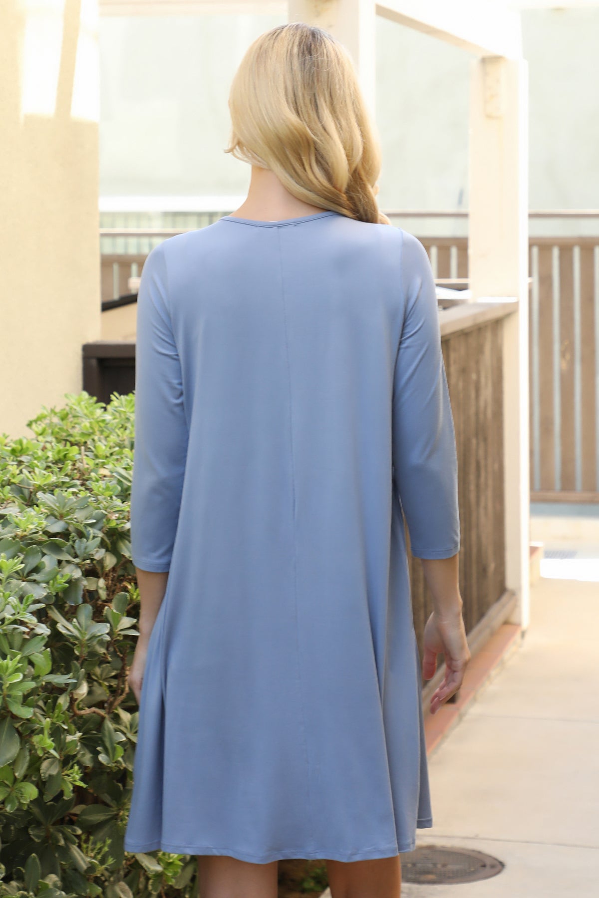 Quarter Sleeve Crew Neck Swing Dress