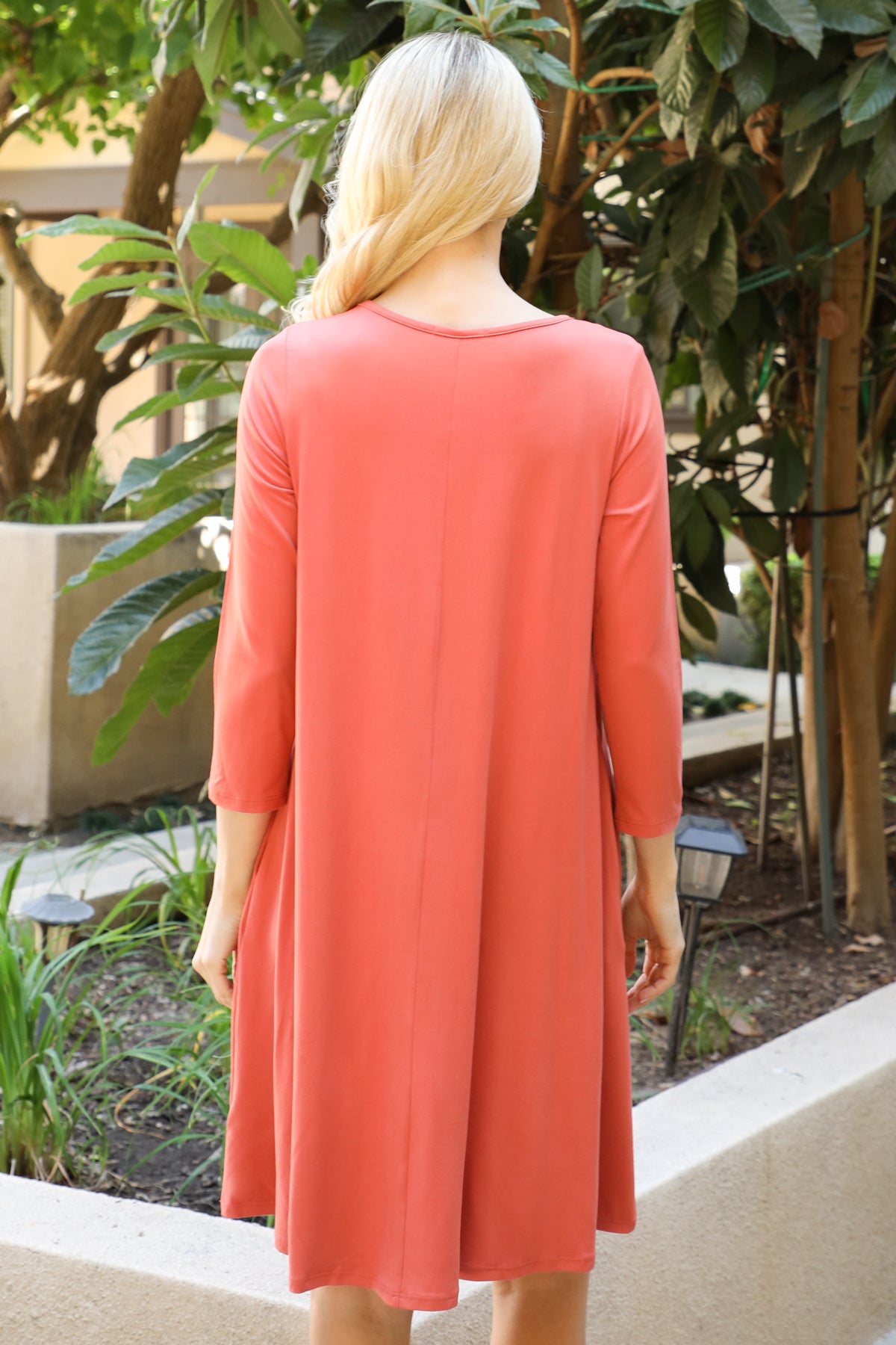 Quarter Sleeve Crew Neck Swing Dress
