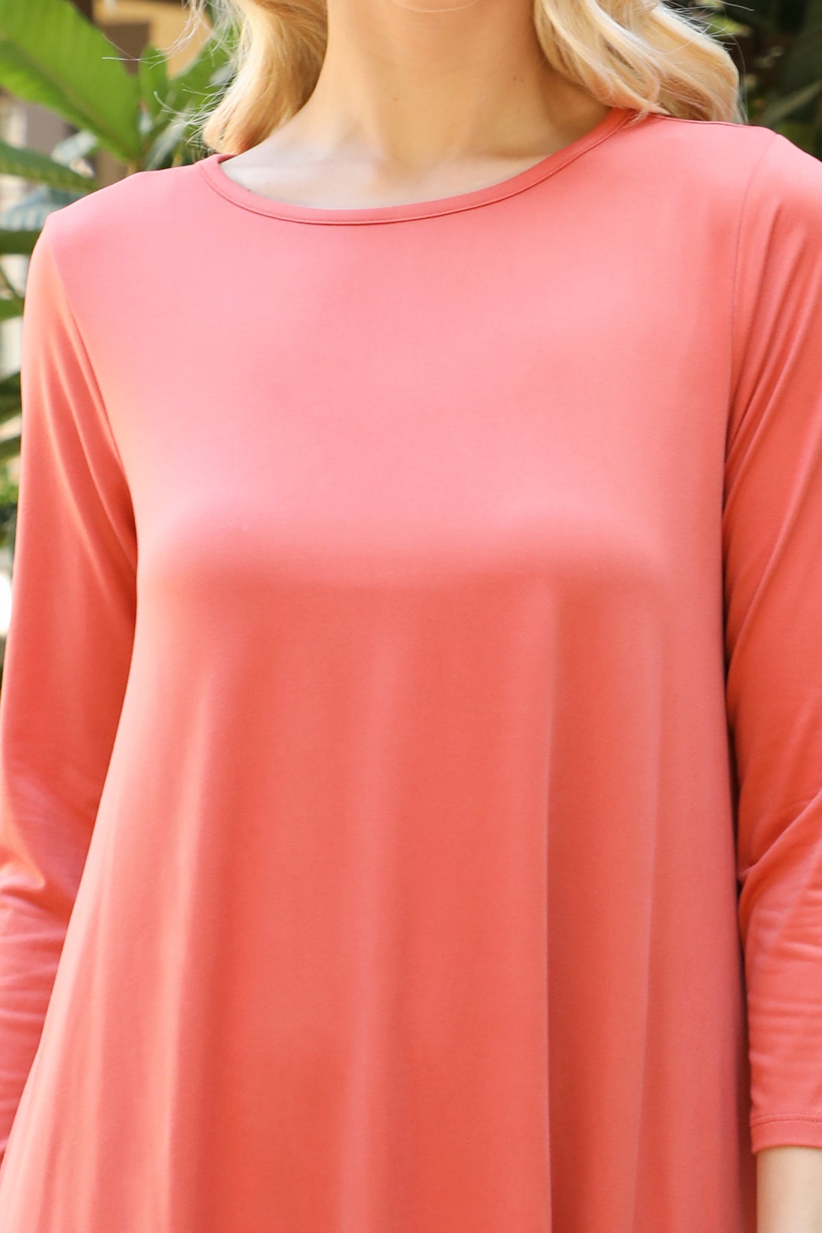 Quarter Sleeve Crew Neck Swing Dress