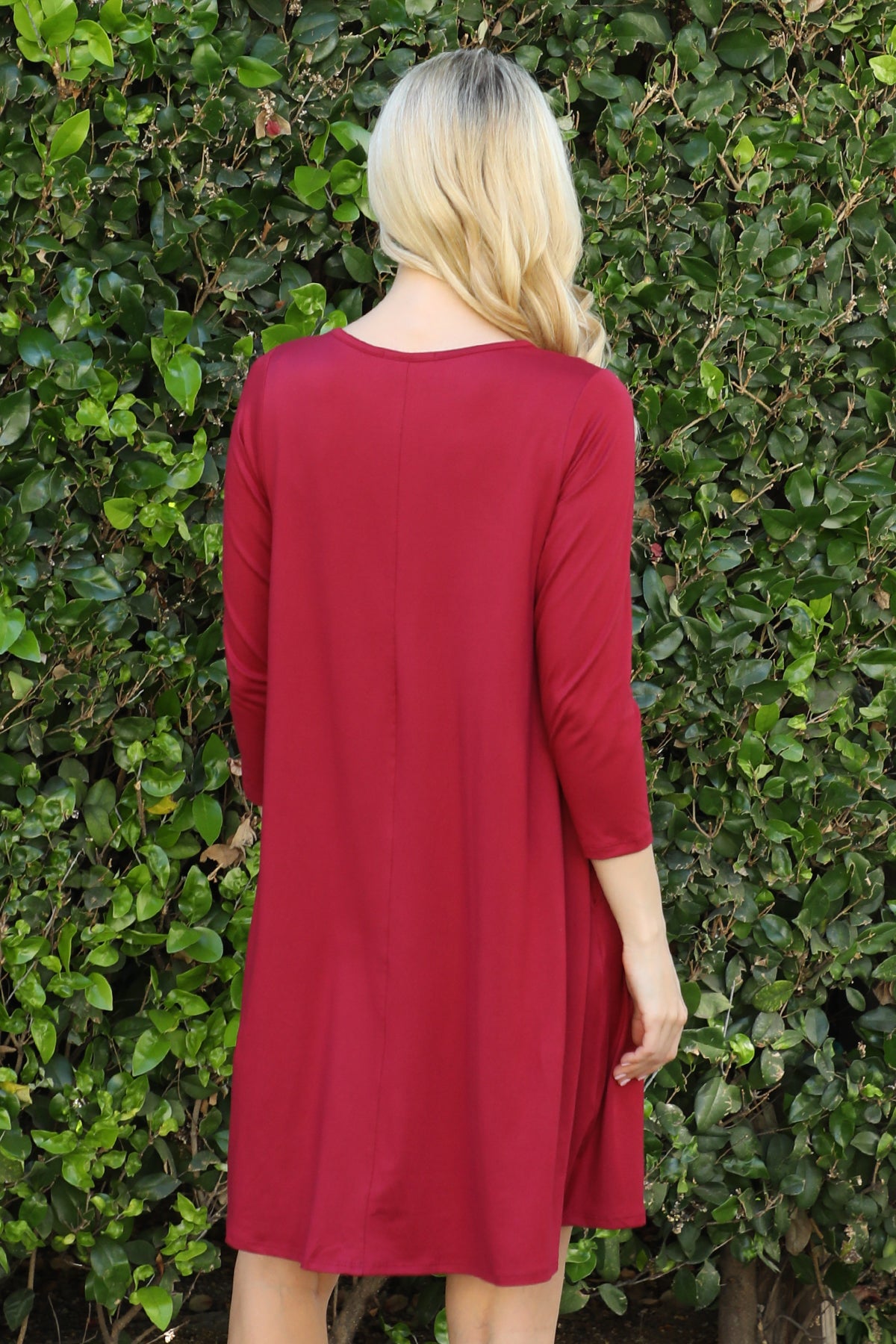 Quarter Sleeve Crew Neck Swing Dress