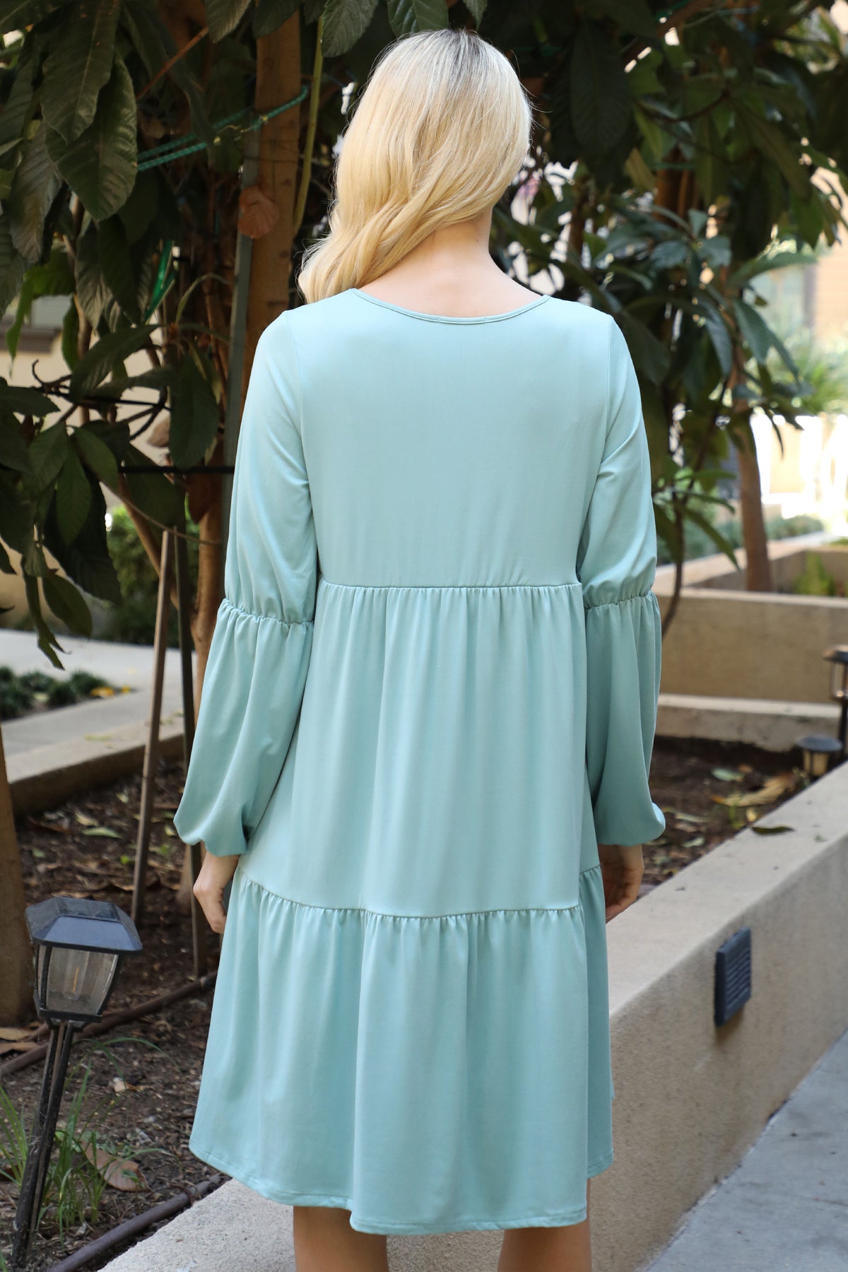 V-Neck Long Sleeve Babydoll Dress
