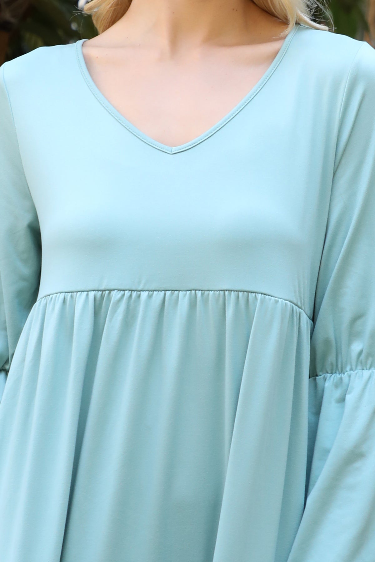 V-Neck Long Sleeve Babydoll Dress
