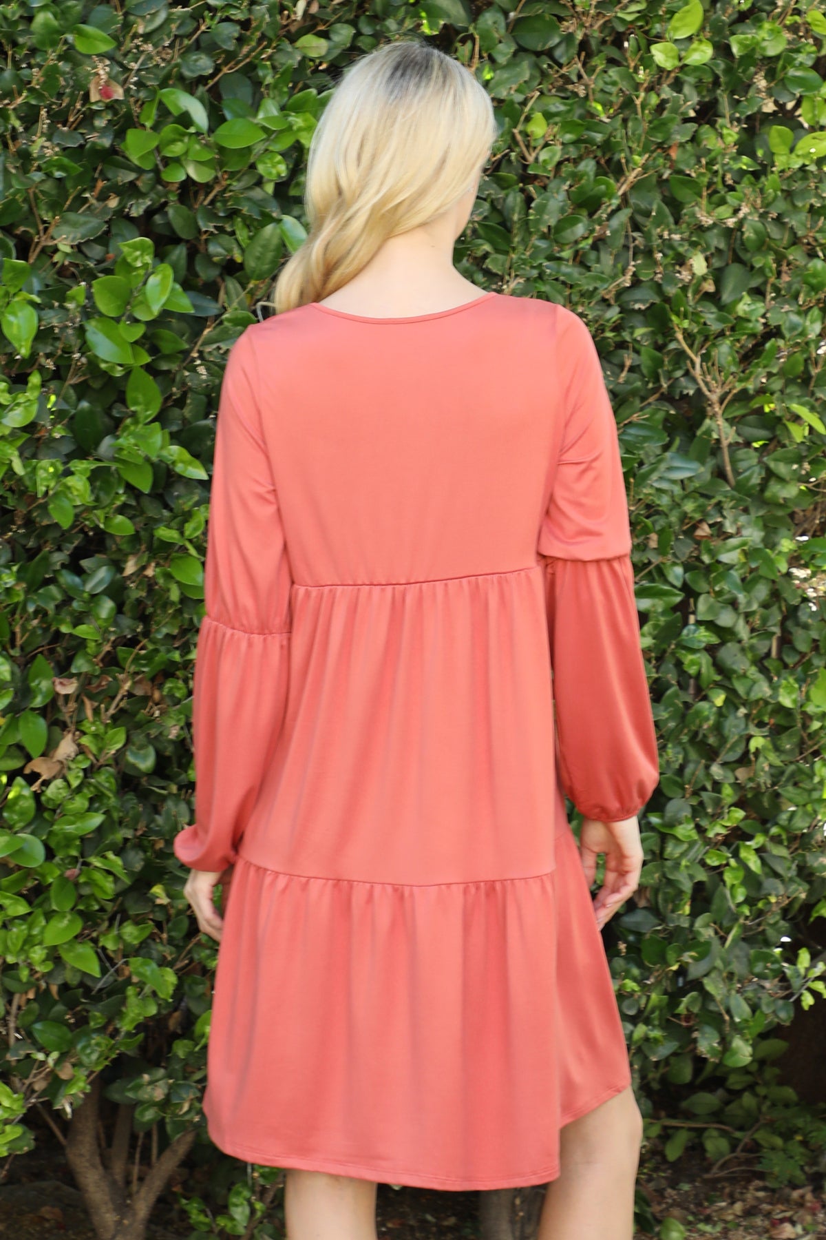 V-Neck Long Sleeve Babydoll Dress
