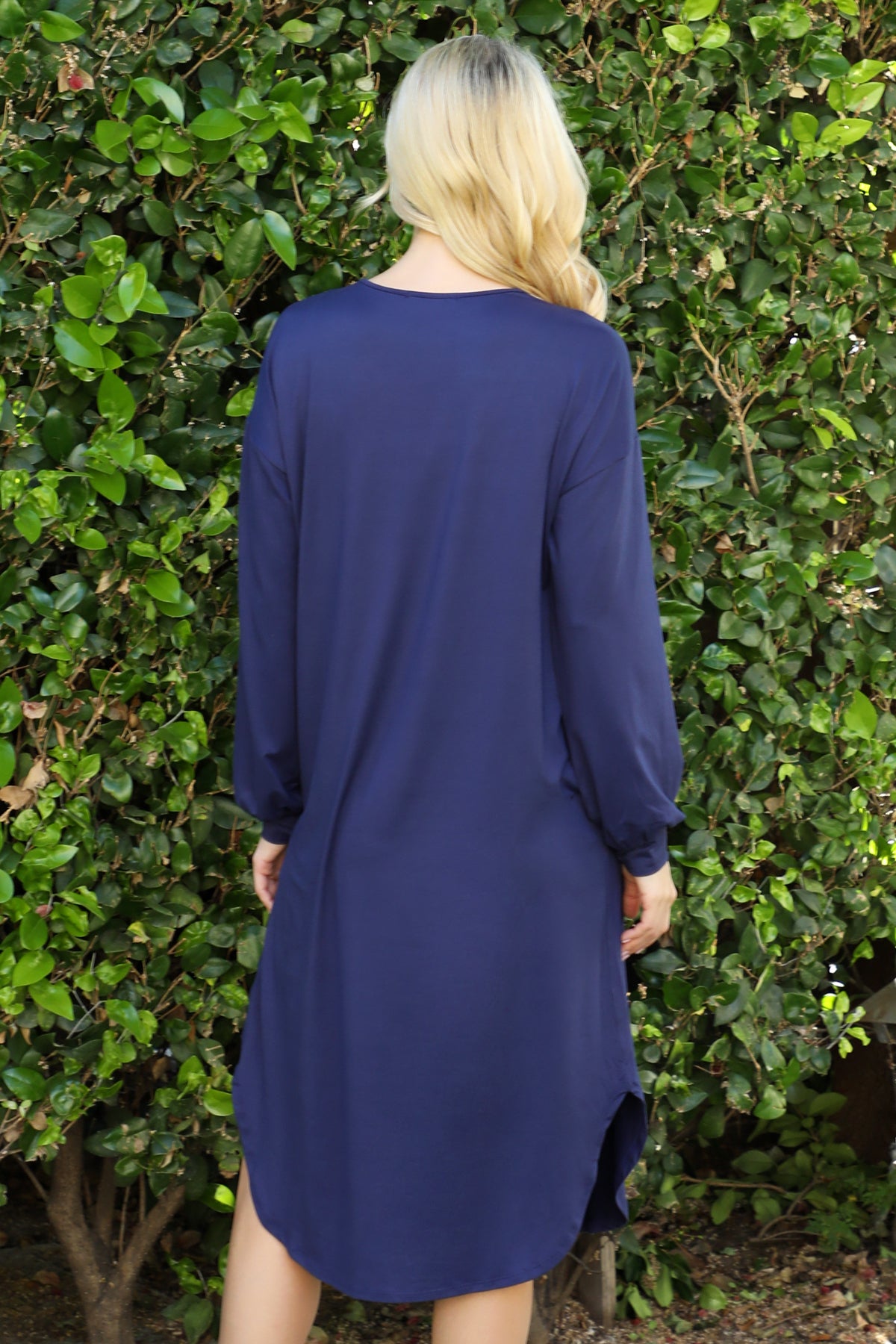 V-Neck Long Sleeve Relaxed Midi Dress