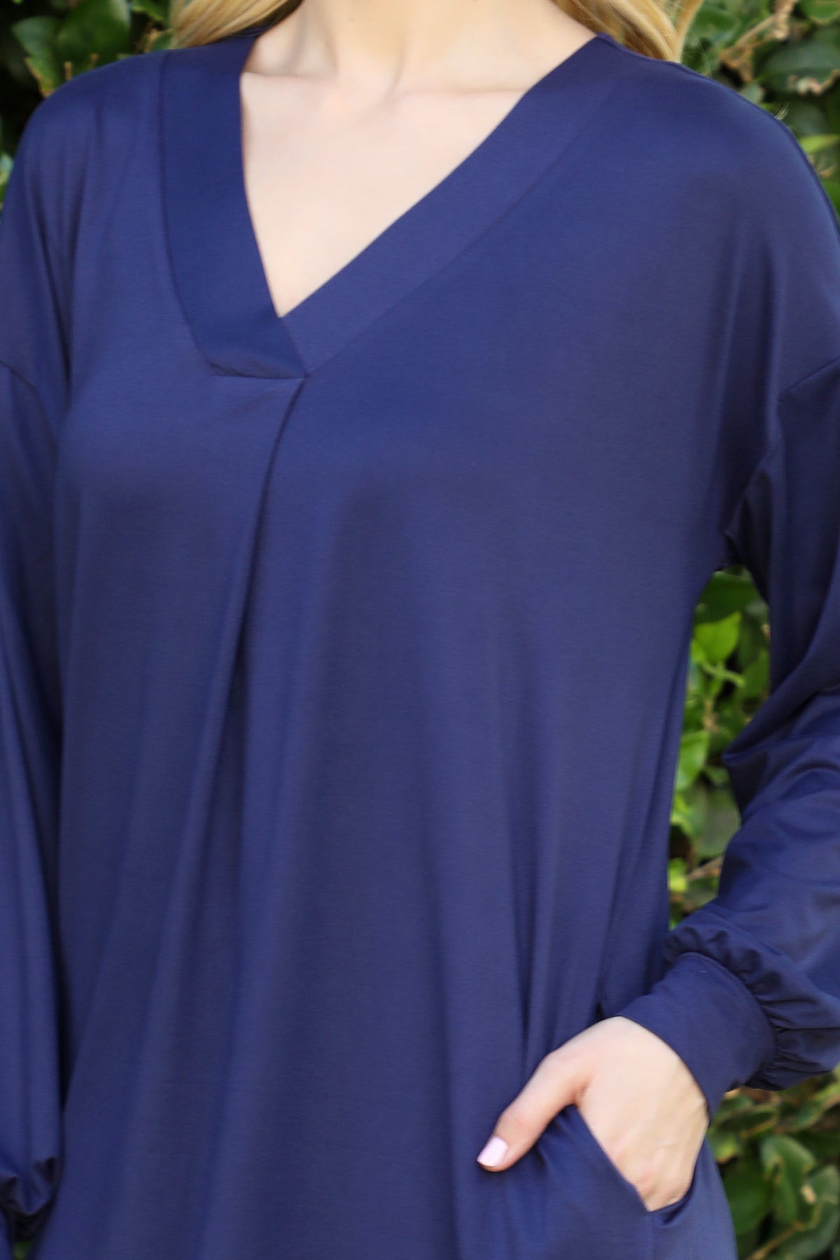 V-Neck Long Sleeve Relaxed Midi Dress