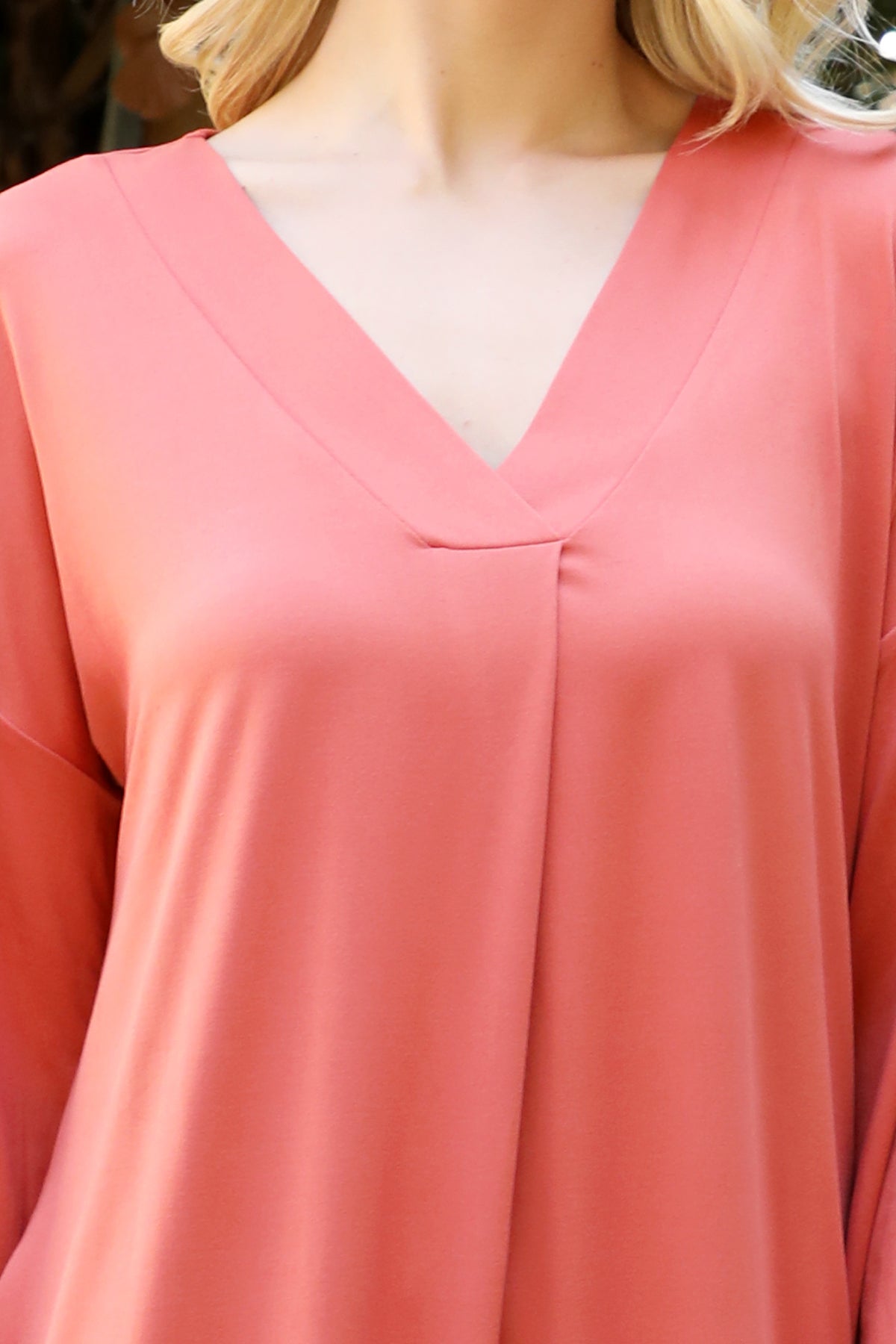 V-Neck Long Sleeve Relaxed Midi Dress