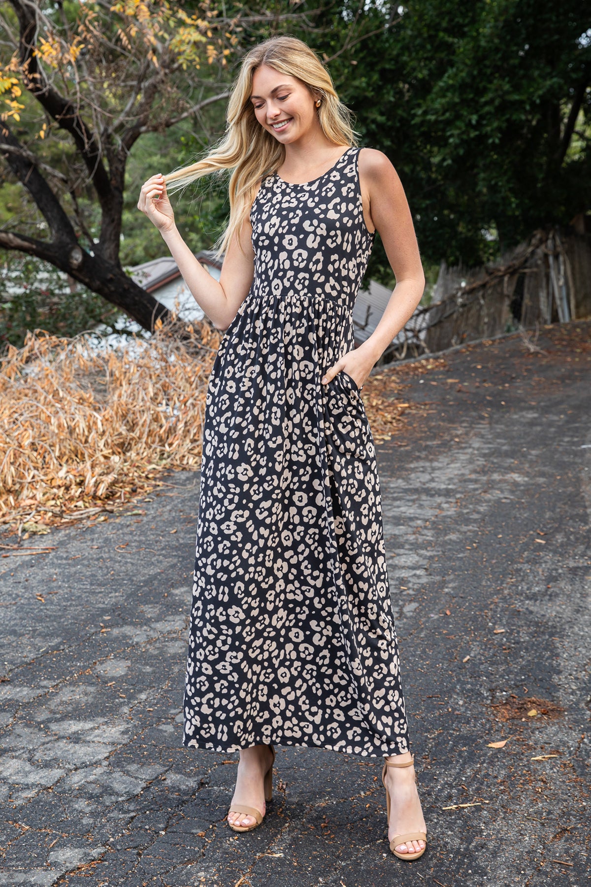 Animal Print Sleeveless Maxi Dress