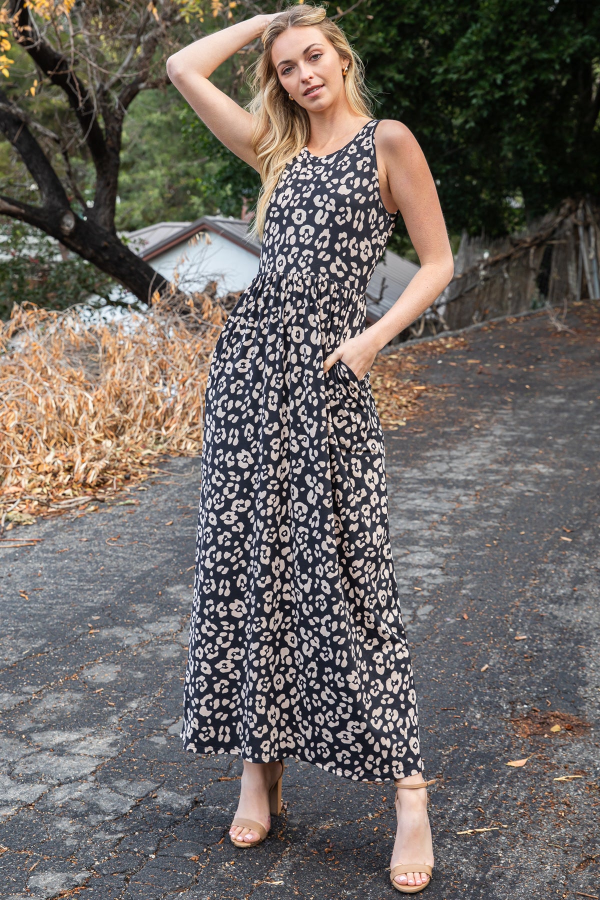 Animal Print Sleeveless Maxi Dress
