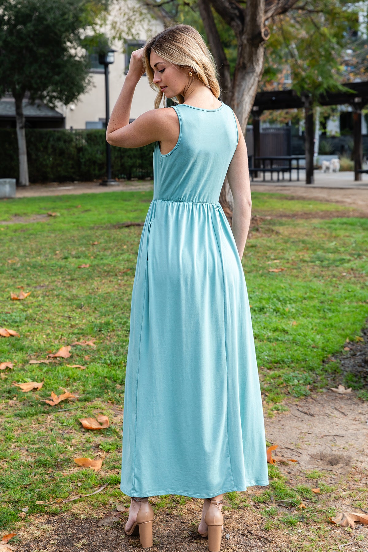 Sleeveless Crew Neck Maxi Dress with Empire Waist