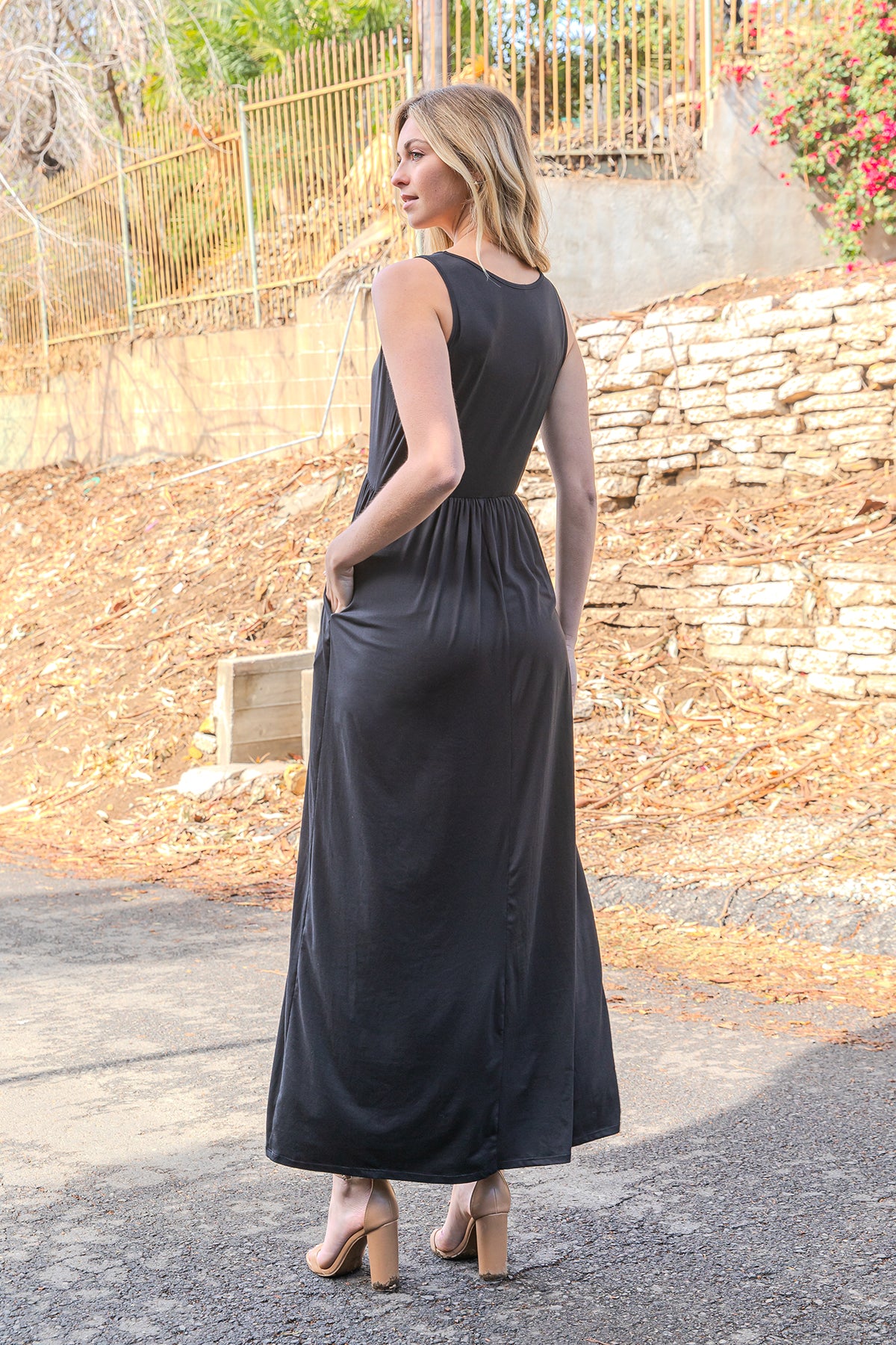 Sleeveless Crew Neck Maxi Dress with Empire Waist