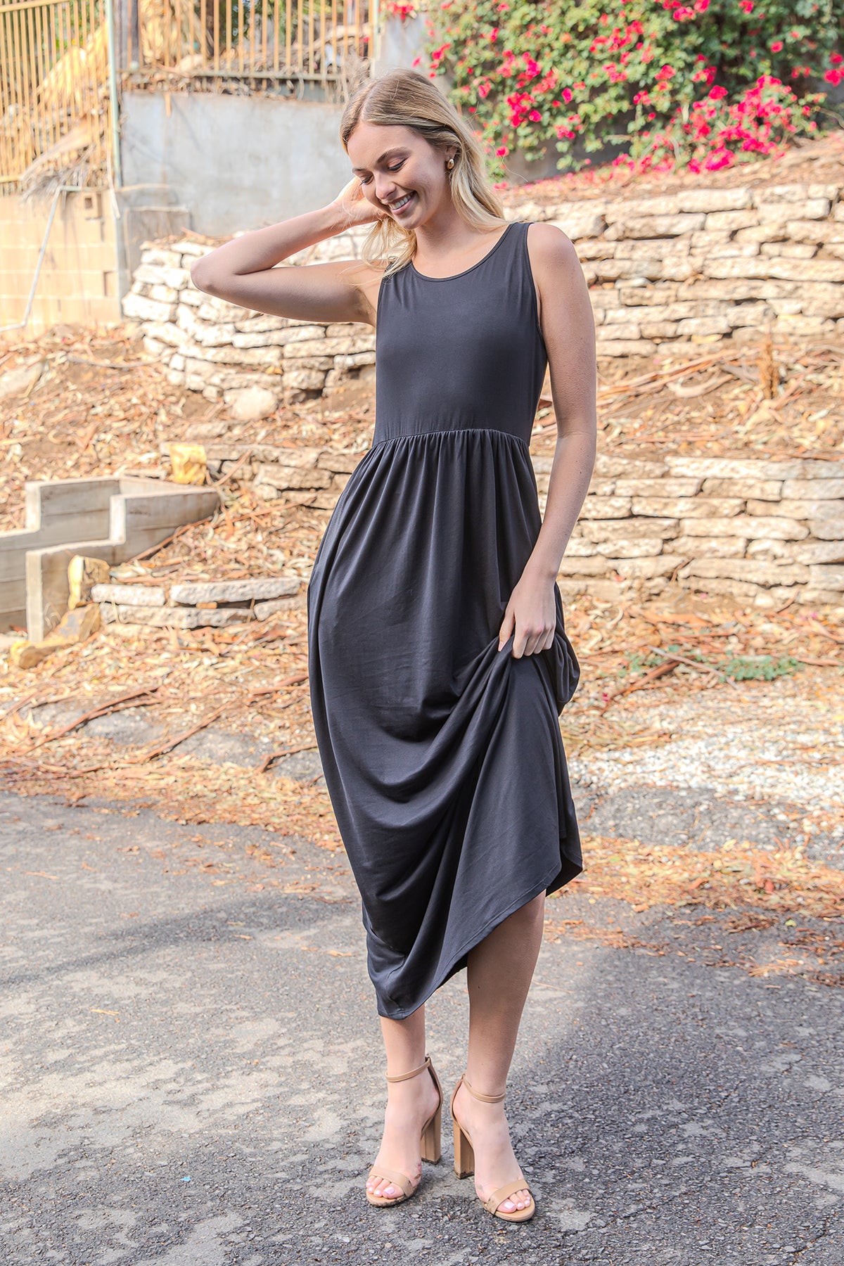 Sleeveless Crew Neck Maxi Dress with Empire Waist