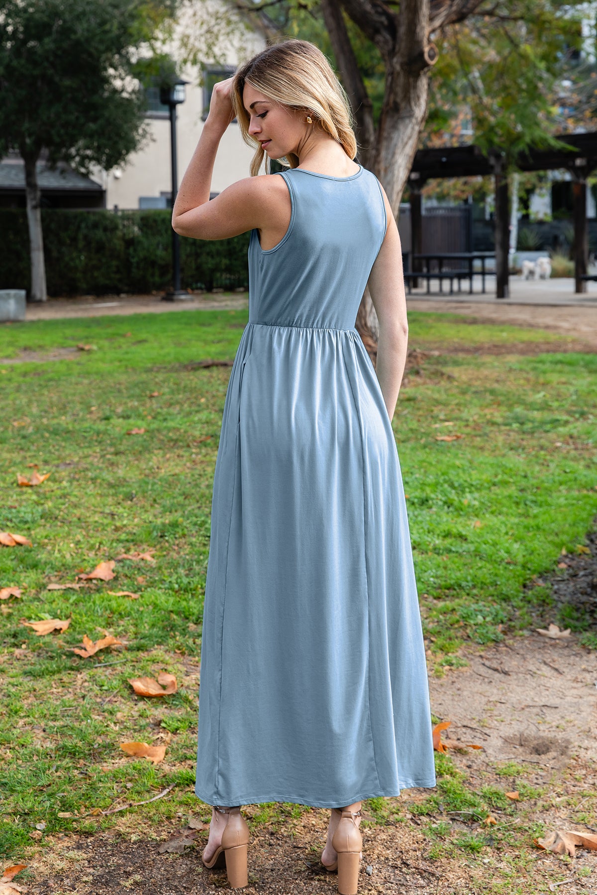 Sleeveless Crew Neck Maxi Dress with Empire Waist