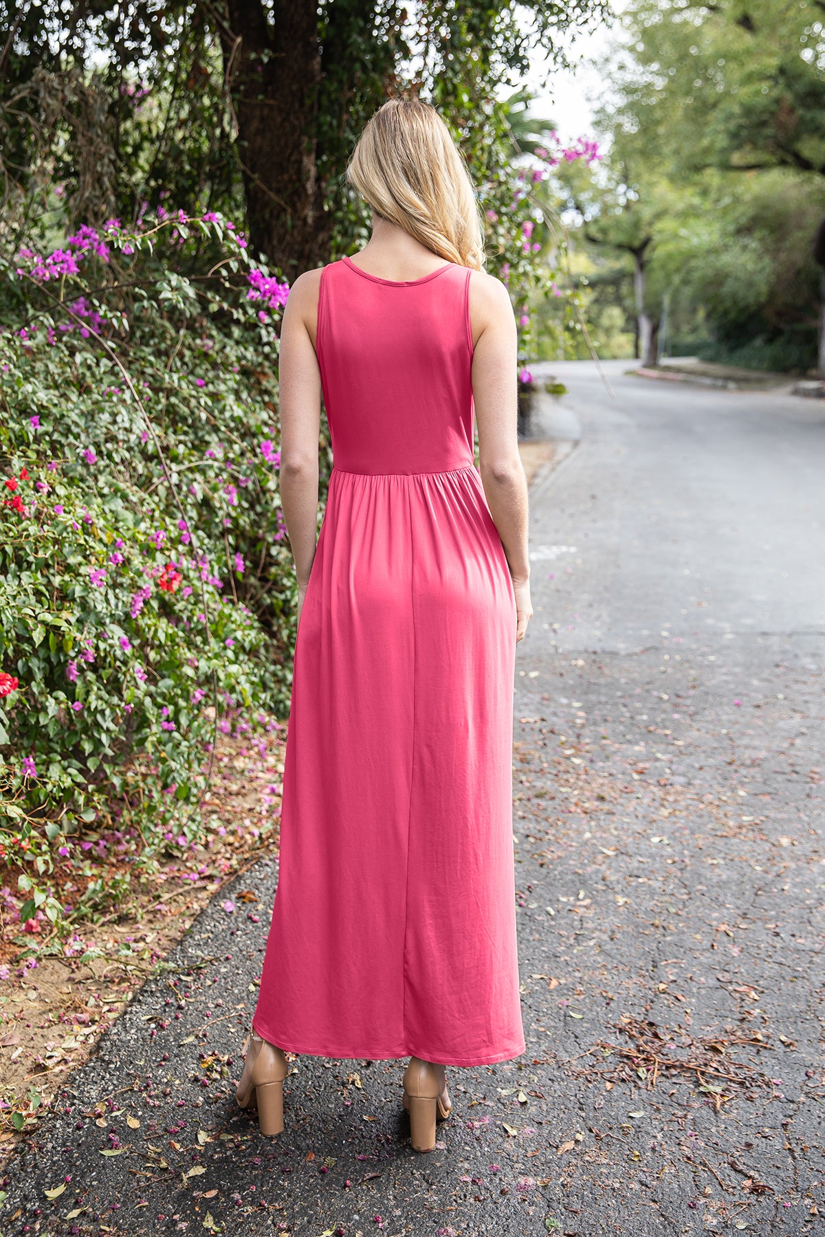 Sleeveless Crew Neck Maxi Dress with Empire Waist