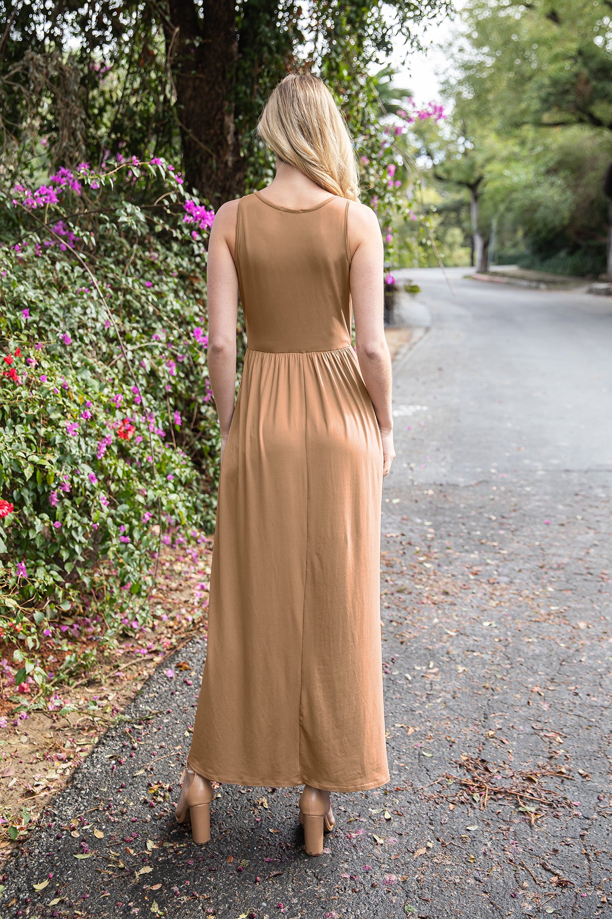 Sleeveless Crew Neck Maxi Dress with Empire Waist