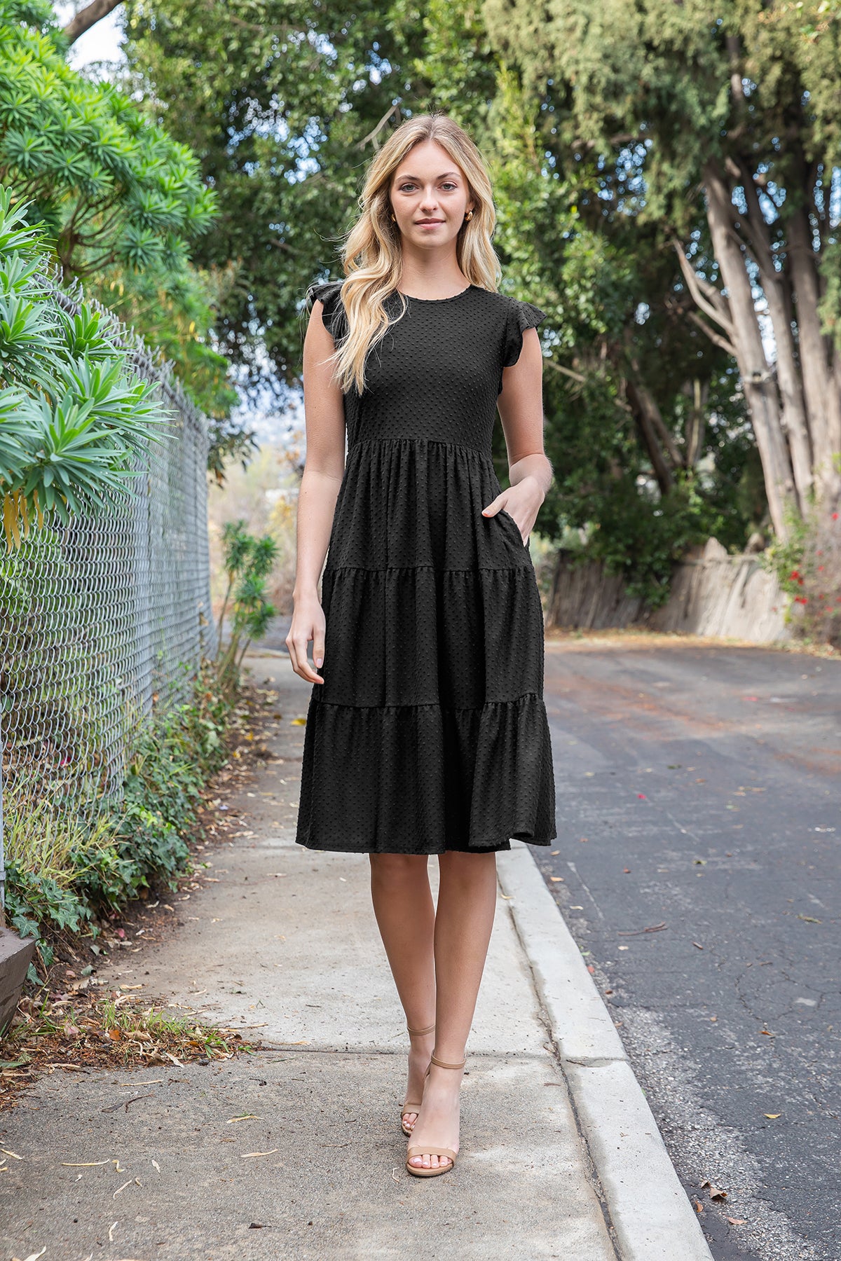 Short Sleeve Tiered Midi Dress with Pockets