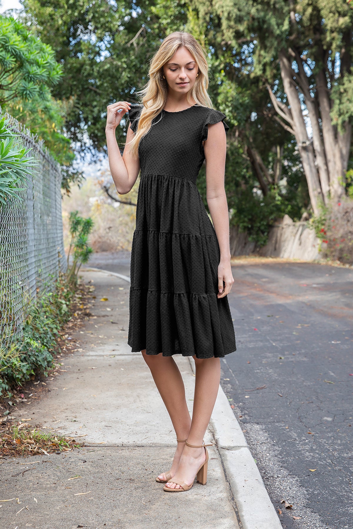 Short Sleeve Tiered Midi Dress with Pockets