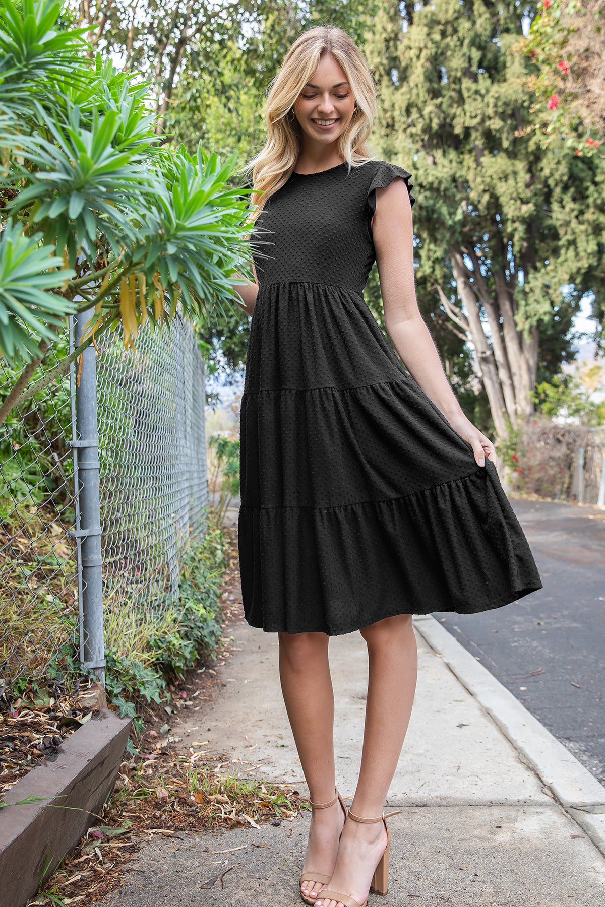 Short Sleeve Tiered Midi Dress with Pockets