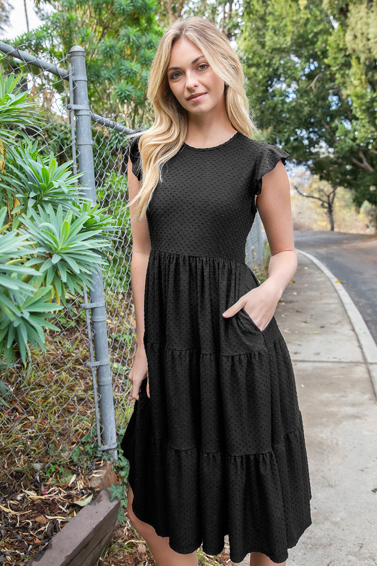 Short Sleeve Tiered Midi Dress with Pockets