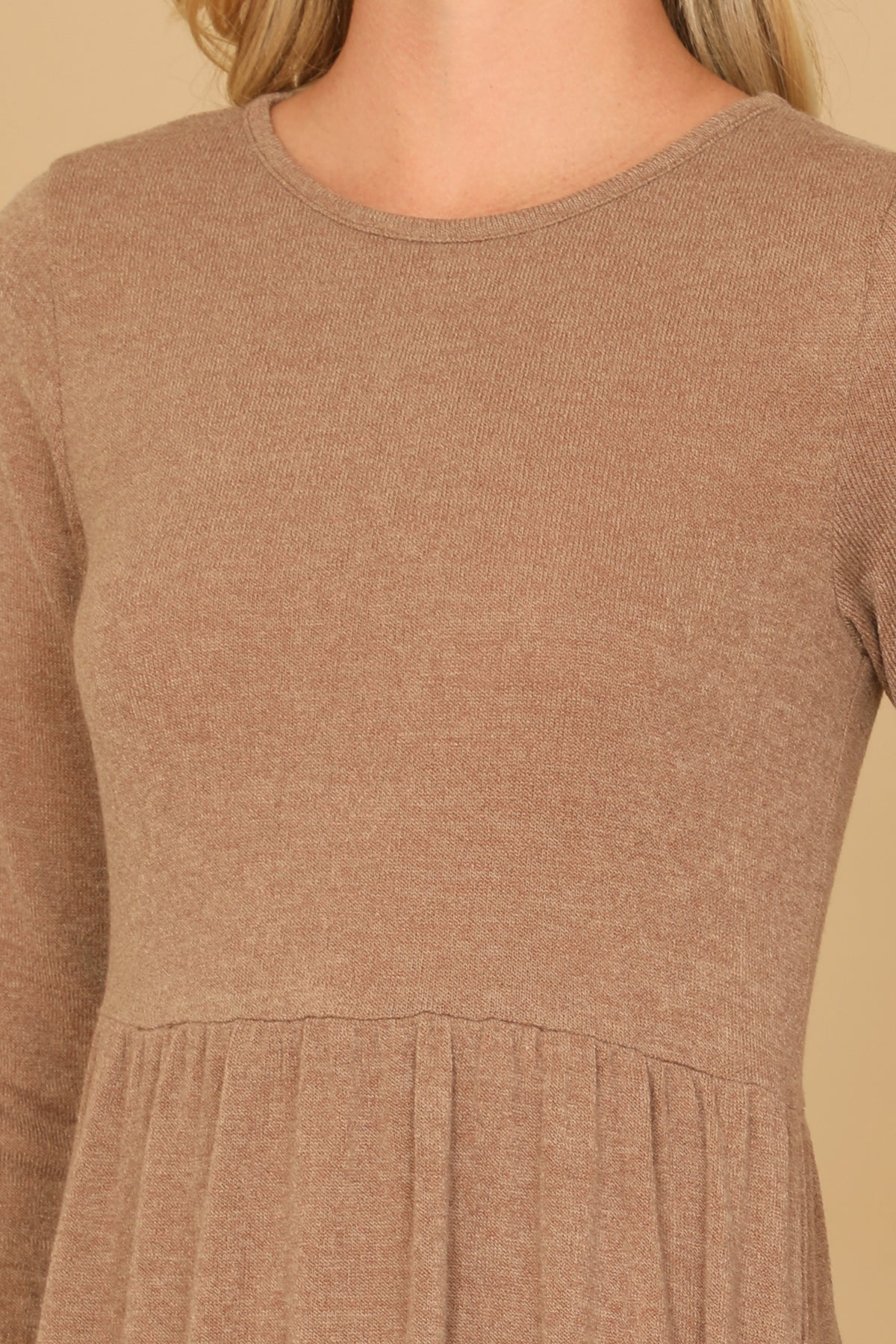 Long Sleeve Crew Neck Tiered Dress with Pockets