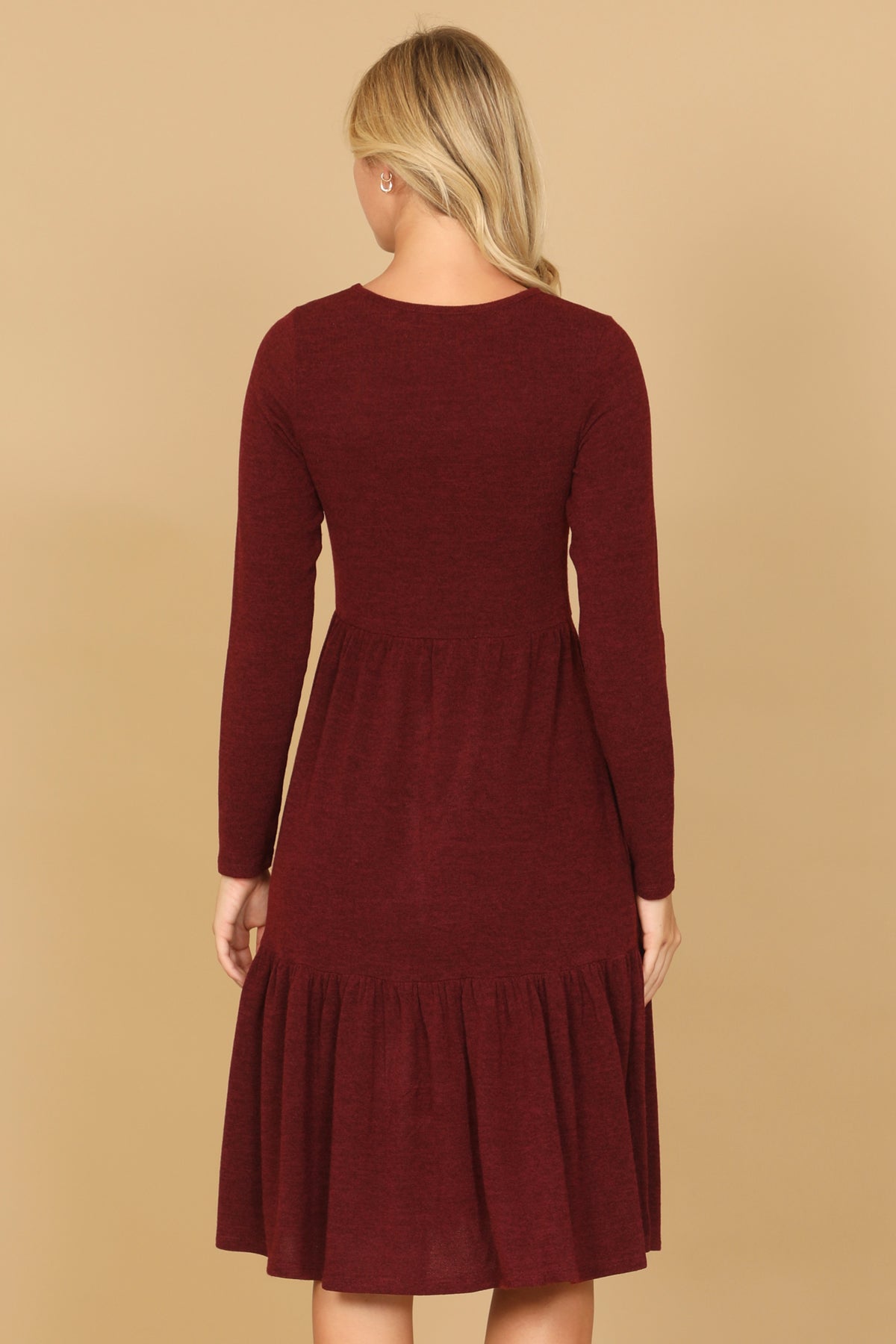 Long Sleeve Crew Neck Tiered Dress with Pockets