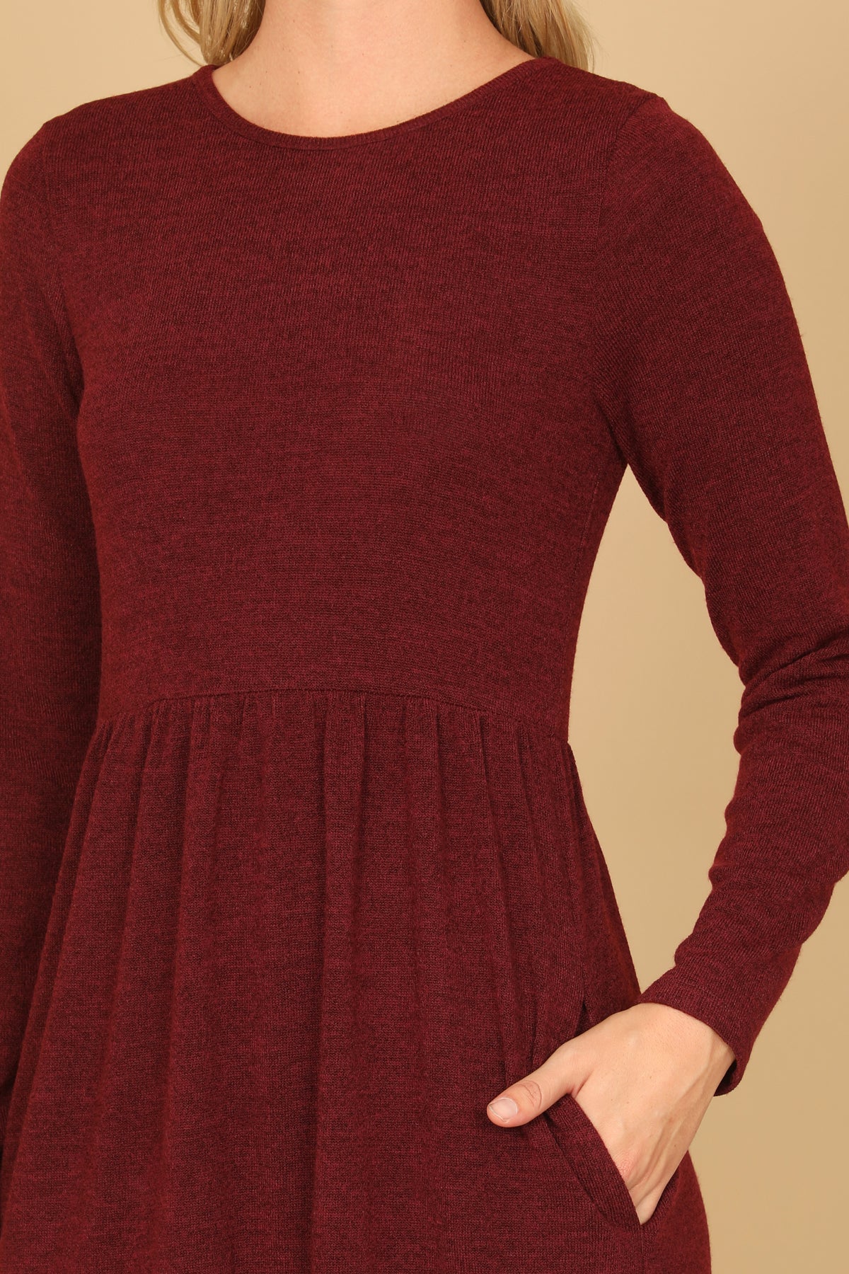 Long Sleeve Crew Neck Tiered Dress with Pockets