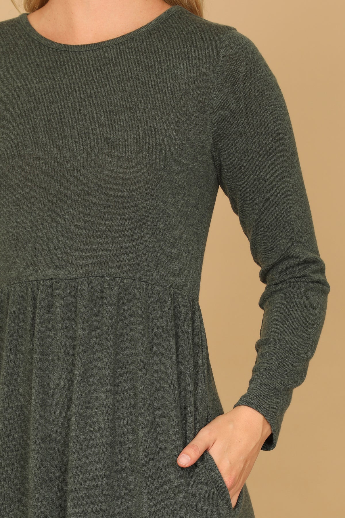 Long Sleeve Crew Neck Tiered Dress with Pockets