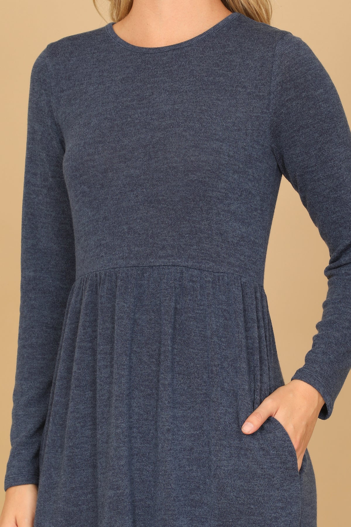 Long Sleeve Crew Neck Tiered Dress with Pockets
