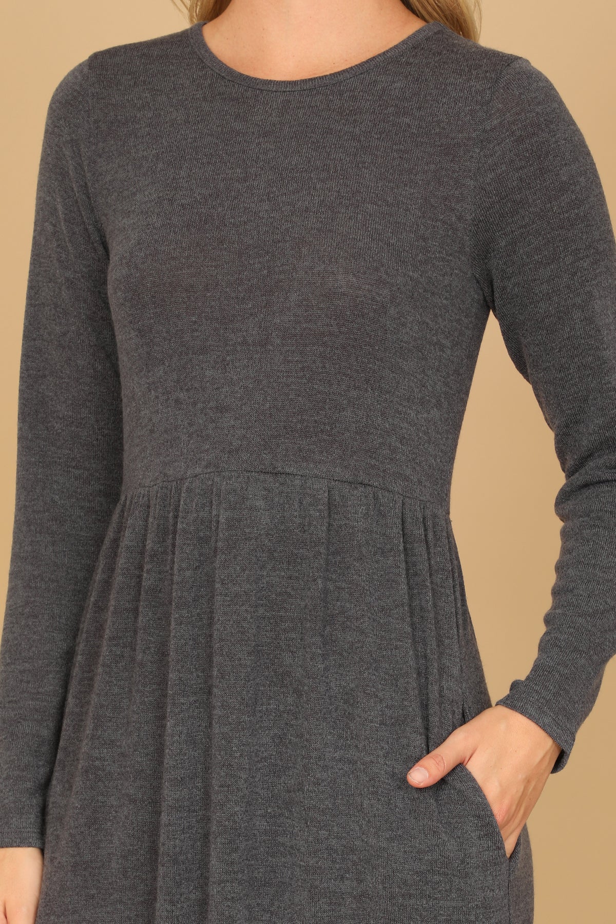 Long Sleeve Crew Neck Tiered Dress with Pockets