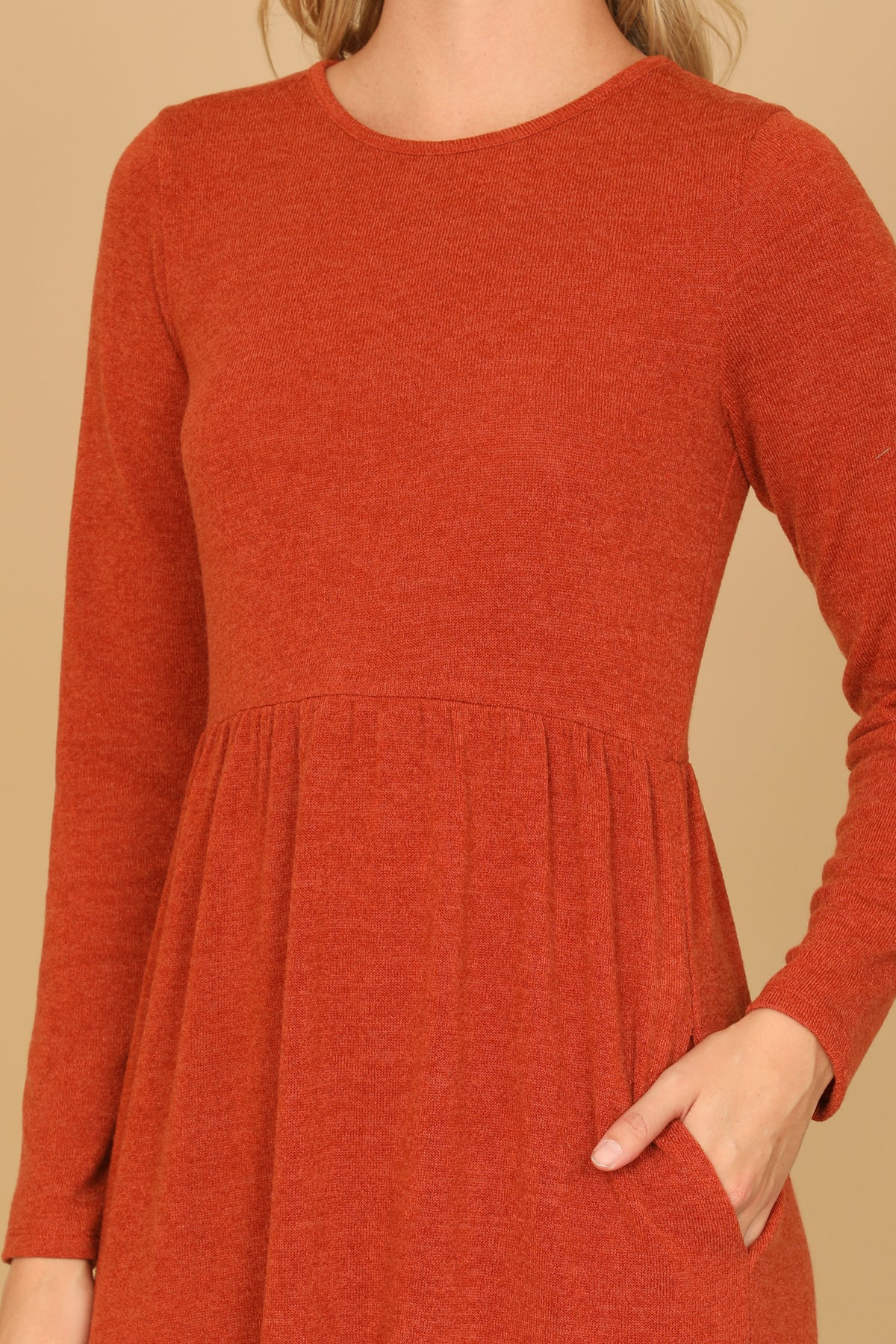 Long Sleeve Crew Neck Tiered Dress with Pockets
