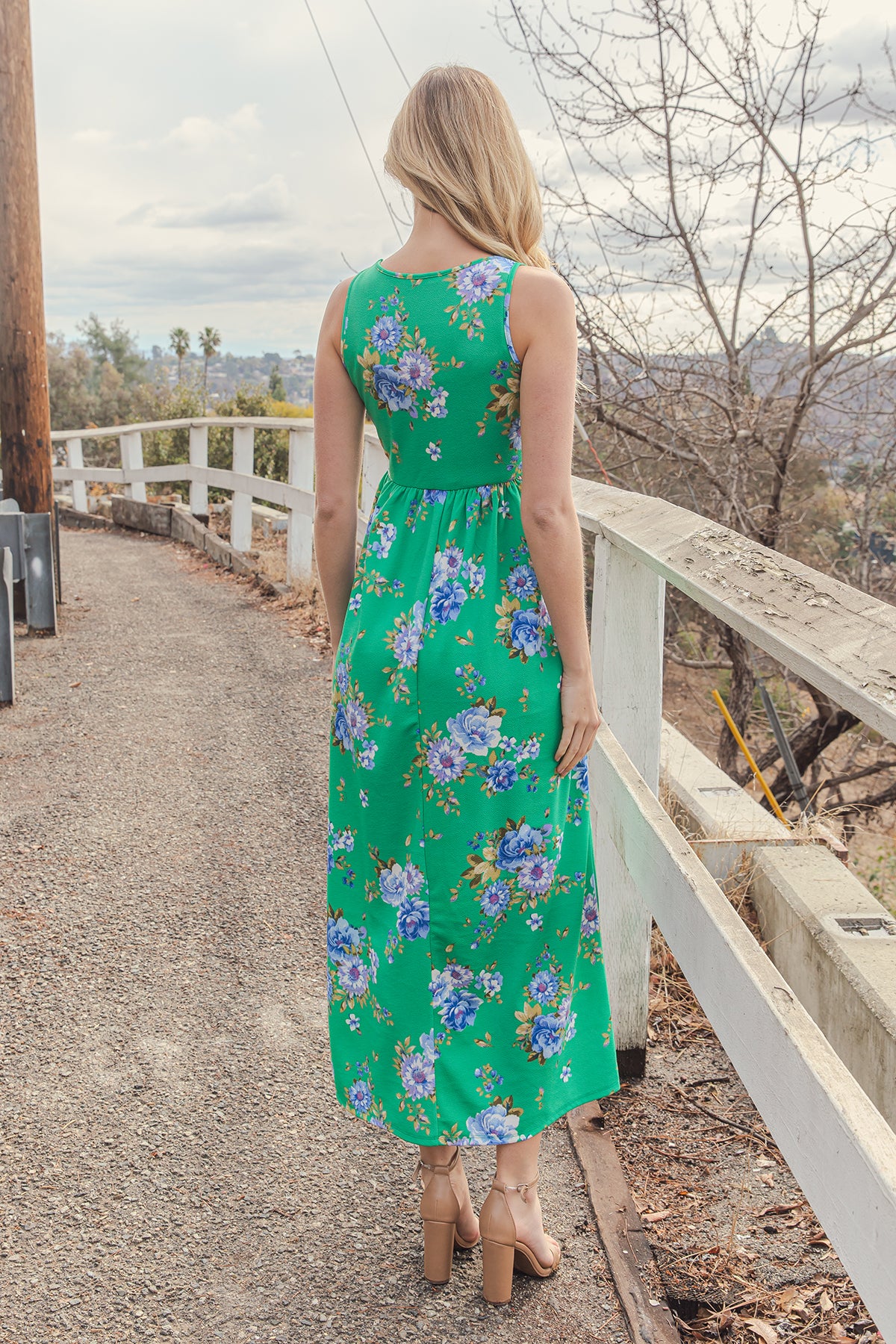 Sleeveless Floral Empire Waist Maxi Dress