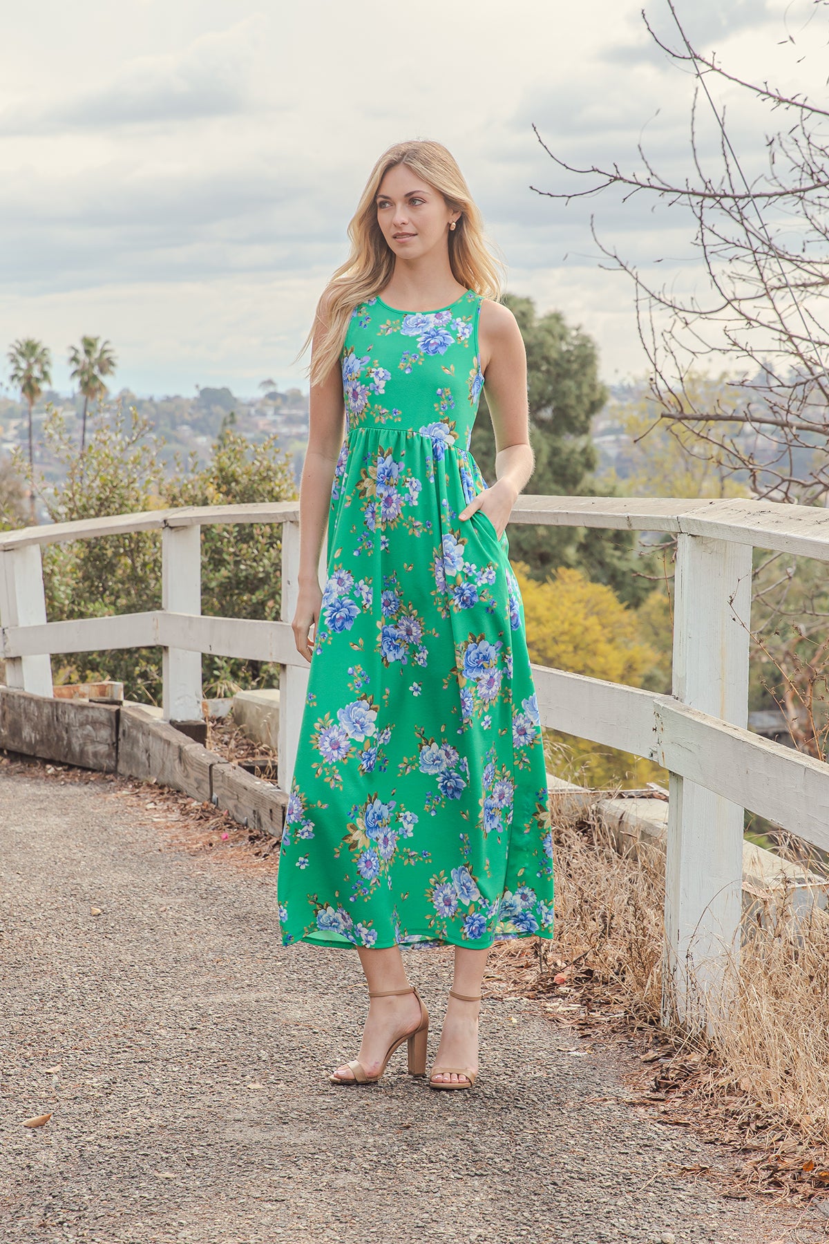 Sleeveless Floral Empire Waist Maxi Dress