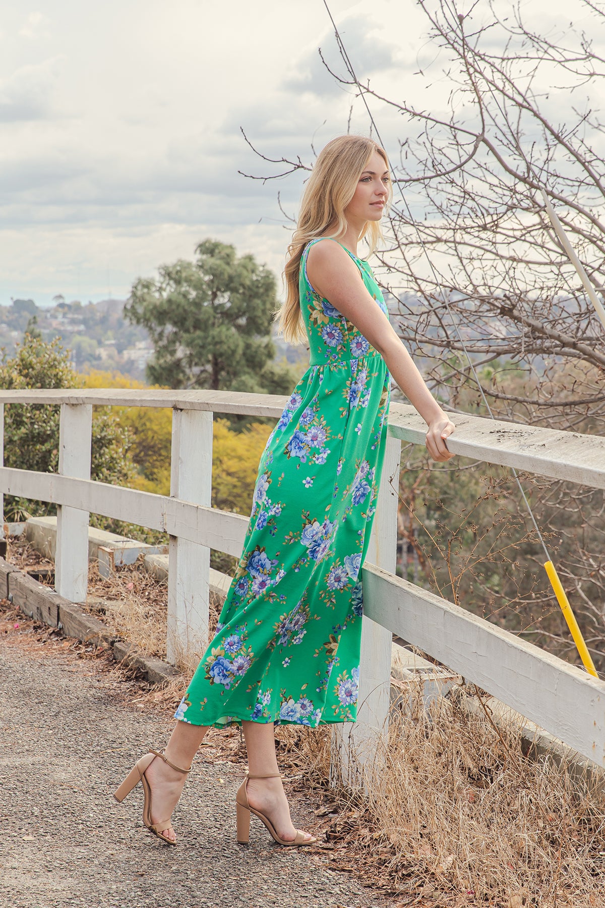 Sleeveless Floral Empire Waist Maxi Dress