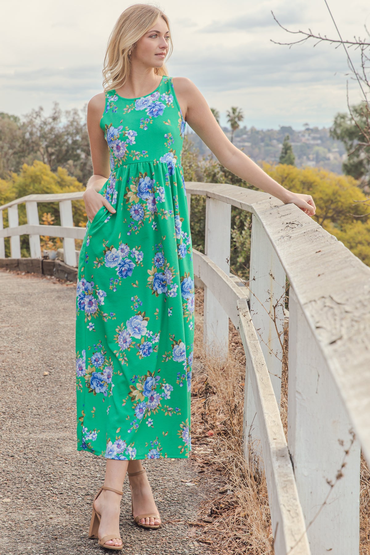 Sleeveless Floral Empire Waist Maxi Dress
