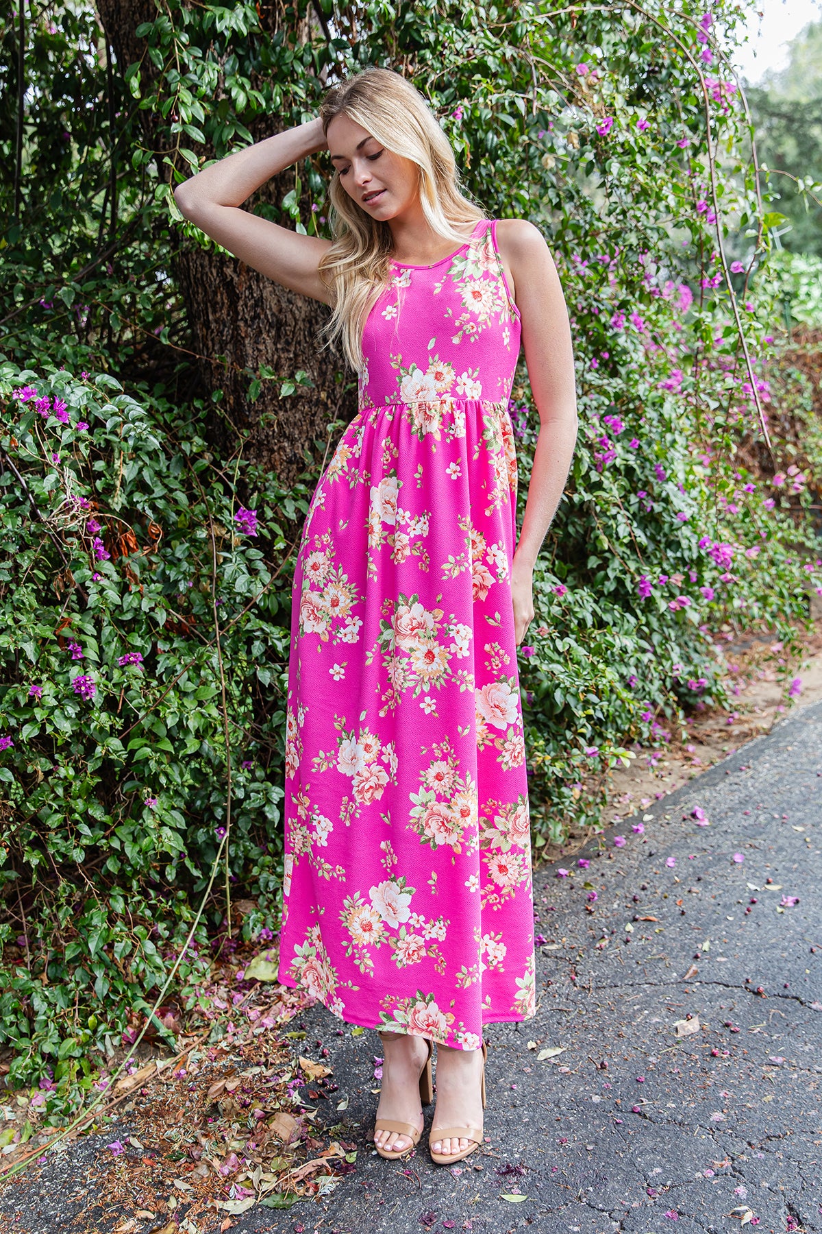 Sleeveless Floral Empire Waist Maxi Dress