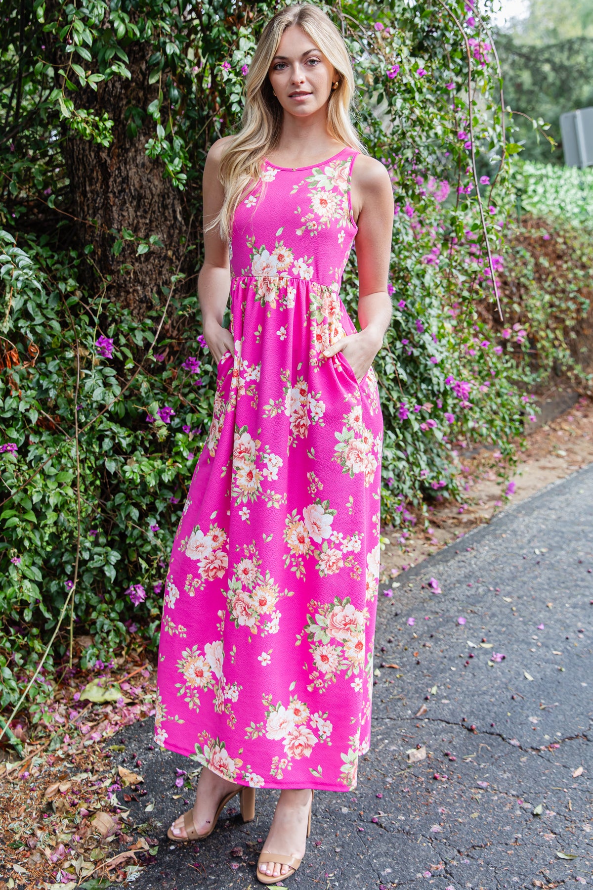 Sleeveless Floral Empire Waist Maxi Dress
