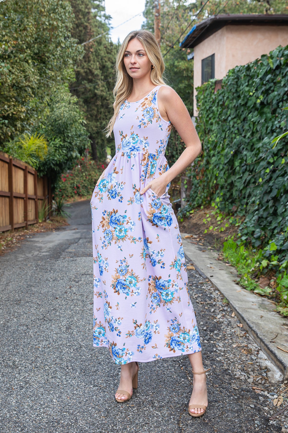 Sleeveless Floral Empire Waist Maxi Dress