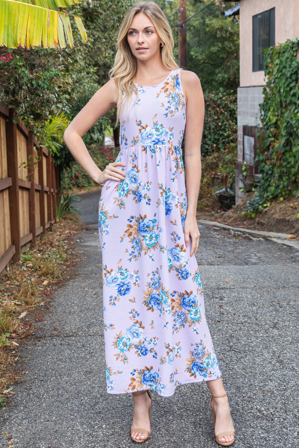 Sleeveless Floral Empire Waist Maxi Dress