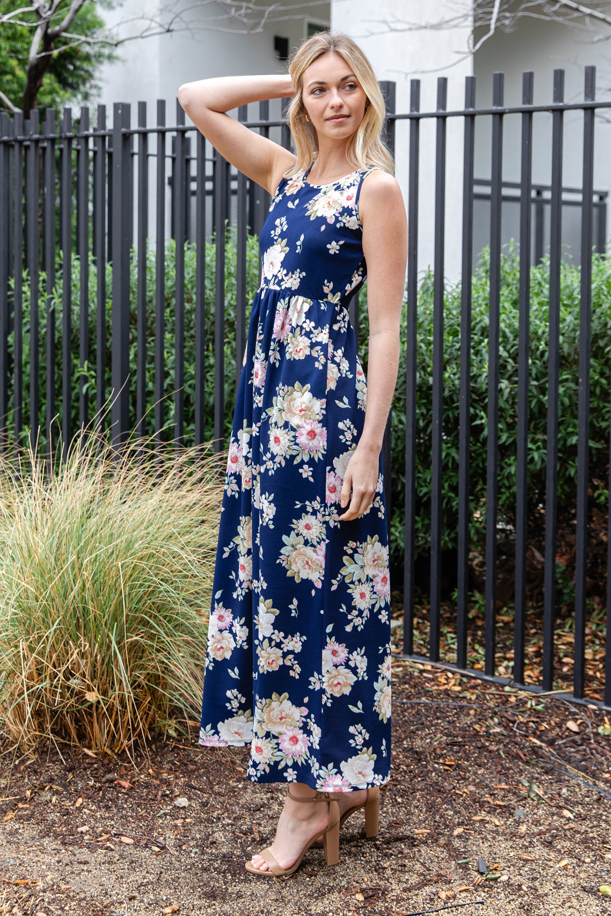 Sleeveless Floral Empire Waist Maxi Dress