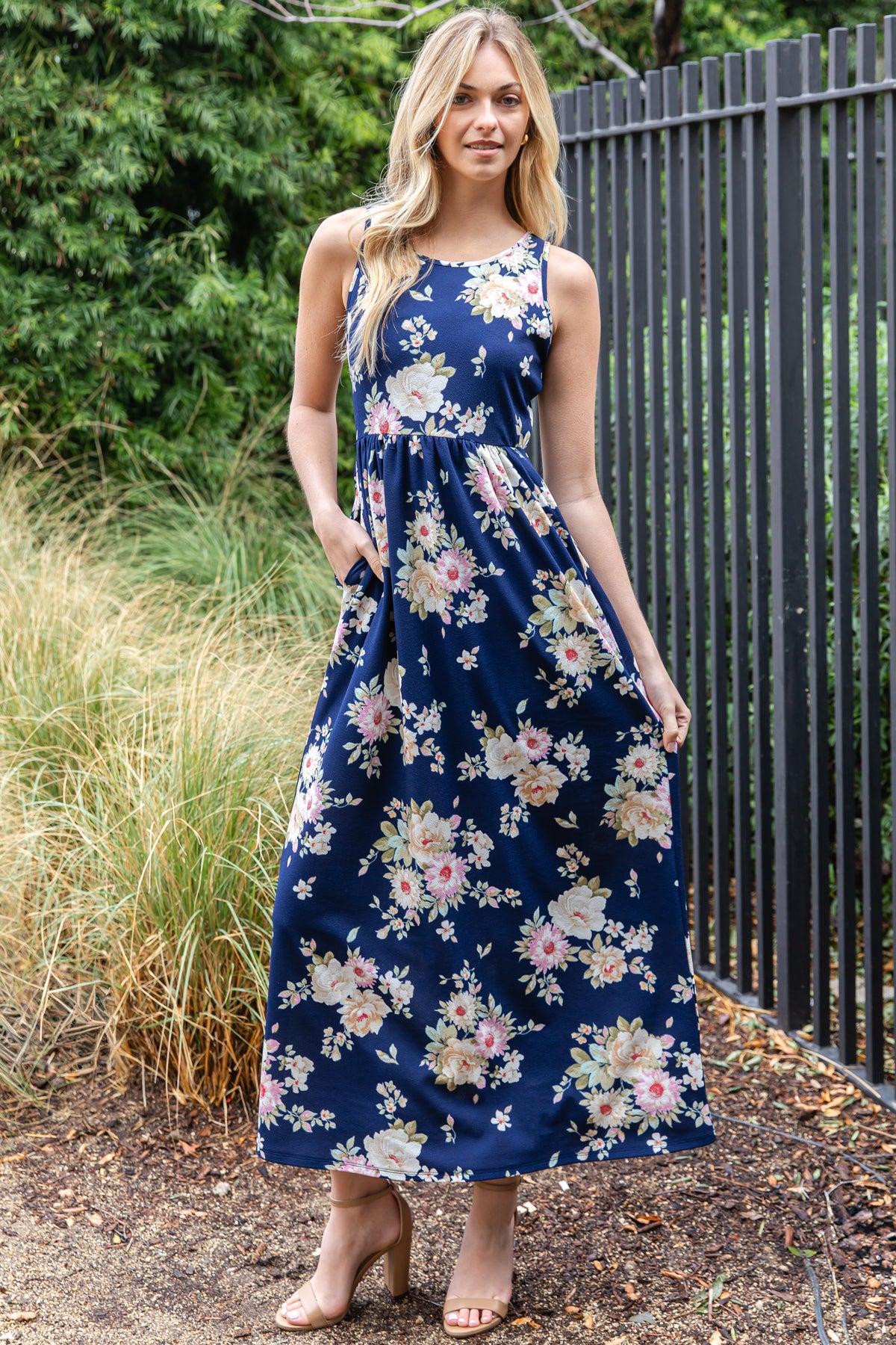 Sleeveless Floral Empire Waist Maxi Dress